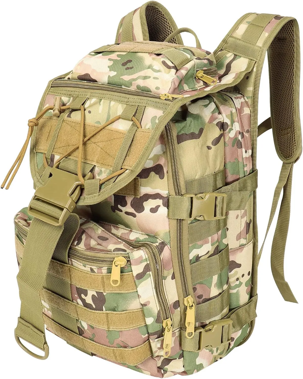 ShowyLive 40L Tactical Backpack for Men, Trekking Hiking Molle Army Survival Equipment Backpacks 3 Day Bug Out Bag Waterproof Rucksack for Camping Fishing Travelling Climbing Outdoor Sports CP