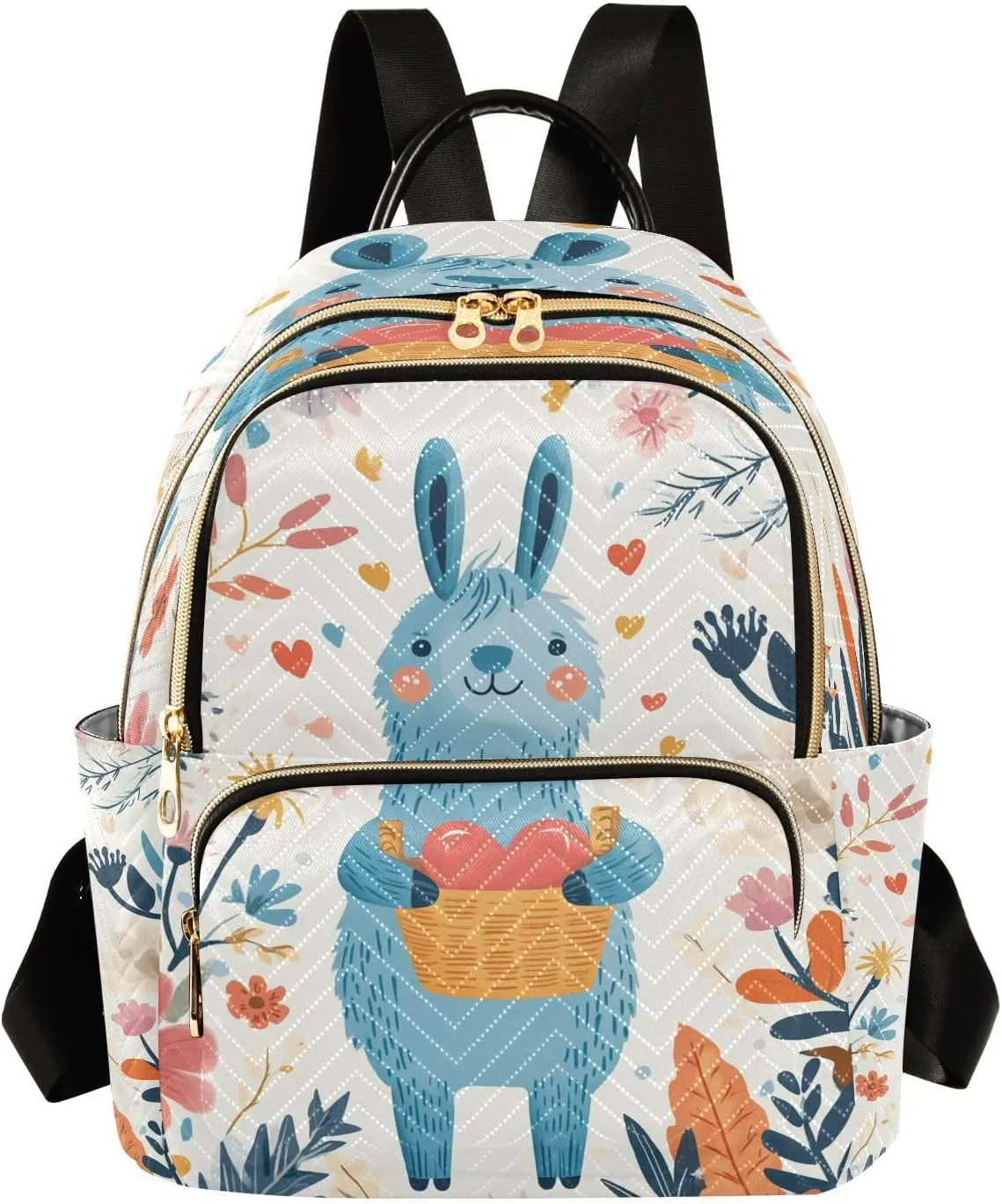 Sinestour Llama Heart Basket Cream Women Backpack Purse Large Capacity Casual Daypack Adjustable Strap Travel Work College Backpack