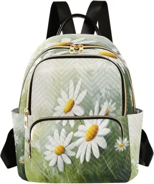 Sinestour White Flower Meadow Women Backpack Purse Large Capacity Casual Daypack Adjustable Strap Travel Camping Work Backpack