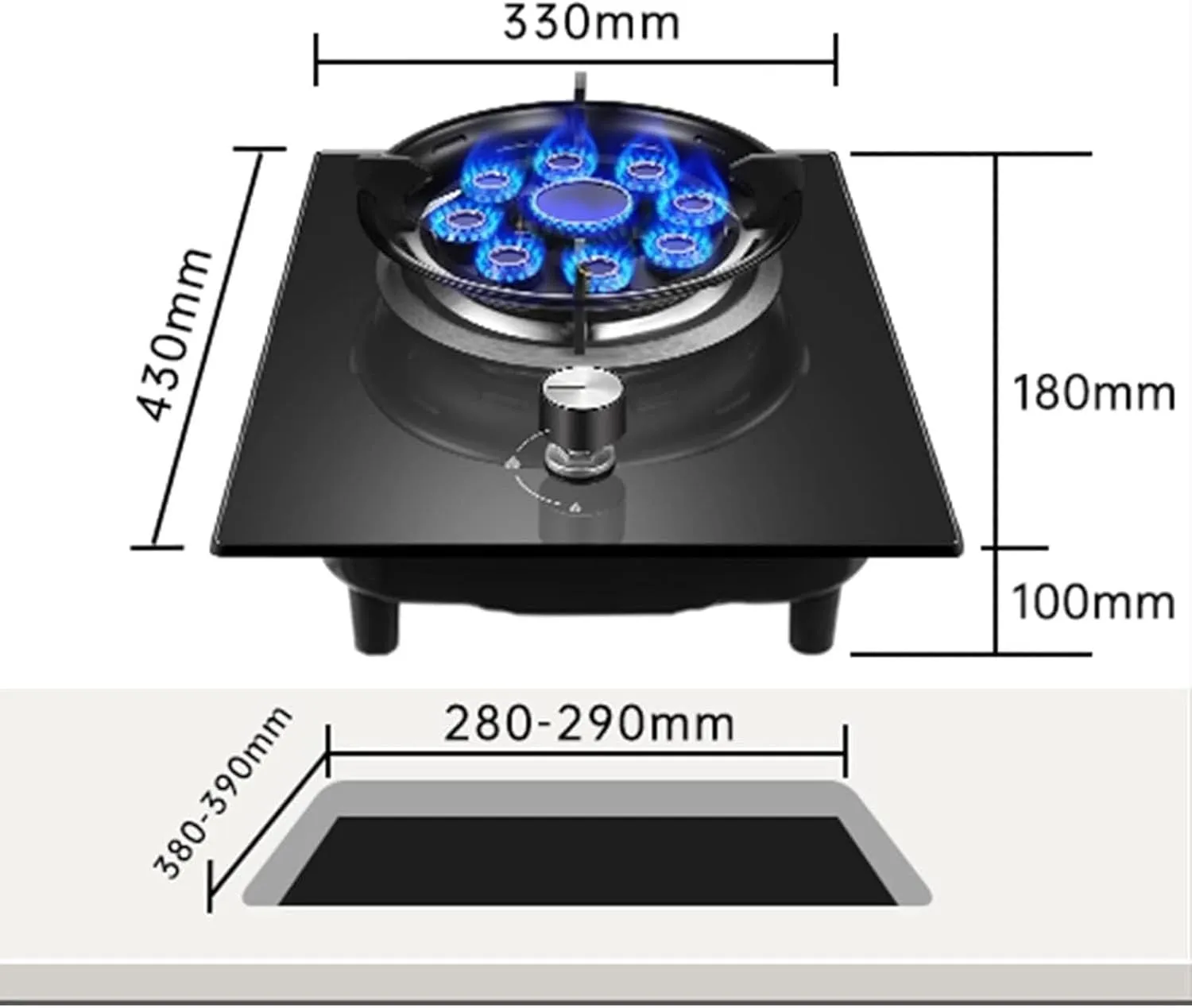Single Burner Gas Stove - Portable Gas Cooker, Tempered Glass Stove Burner, 1 Burner Household Windproof Gas Stove, Tabletop and Flush-mounted Gas Ranges, for Kitchen Camping Camping Cooker(NG)