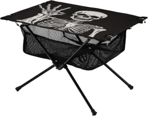 Skeleton Pattern Portable Folding Camping Table, Compact Lightweight Beach Table with Carrying Bag for Outdoor Picnics, BBQs, Camp