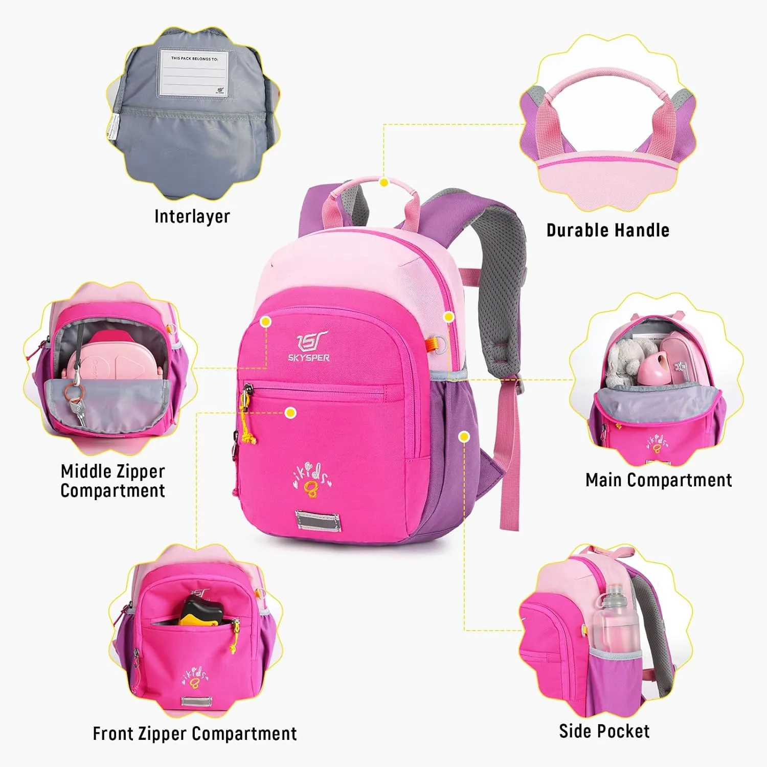 SKYSPER Toddler Backpack for Girls Boys Age 2-8, Cute Small Kids Backpack for Preschool Kindergarten and Travel, Pink