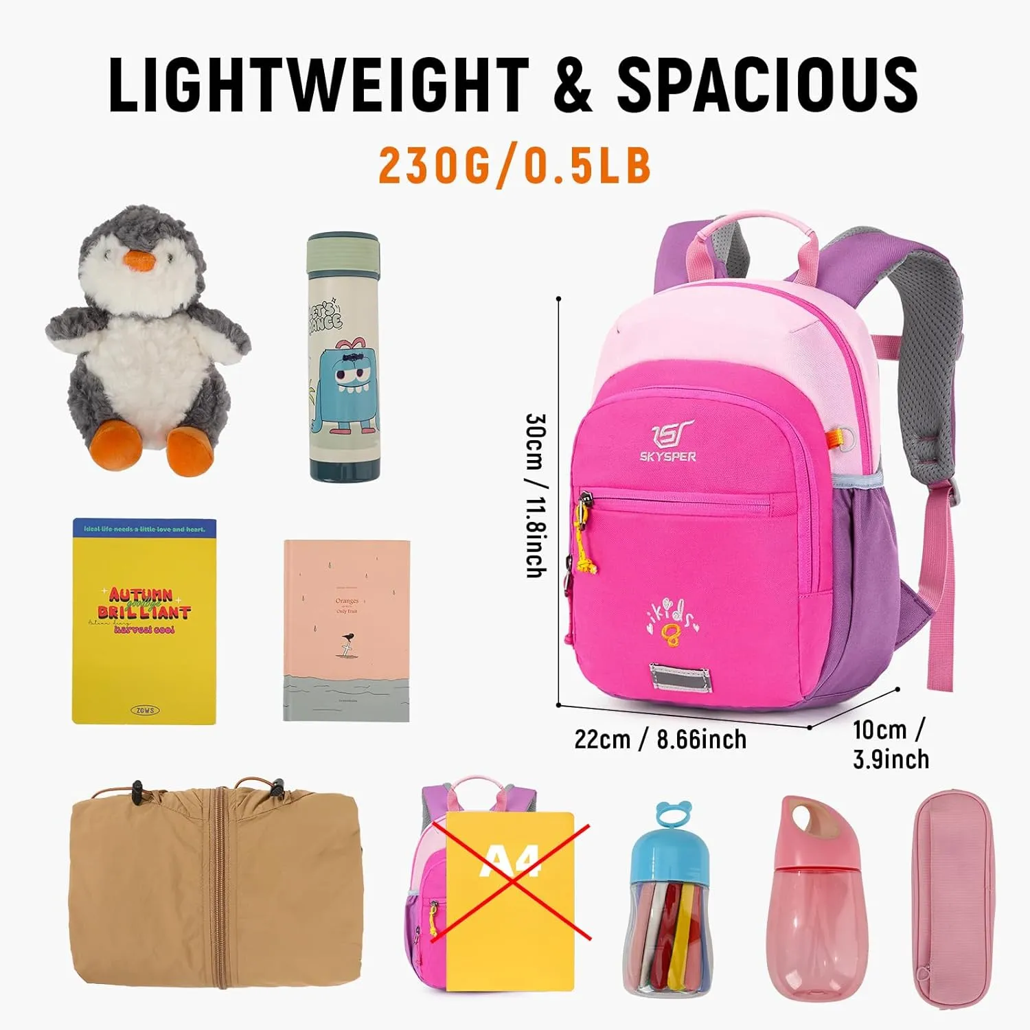 SKYSPER Toddler Backpack for Girls Boys Age 2-8, Cute Small Kids Backpack for Preschool Kindergarten and Travel, Pink