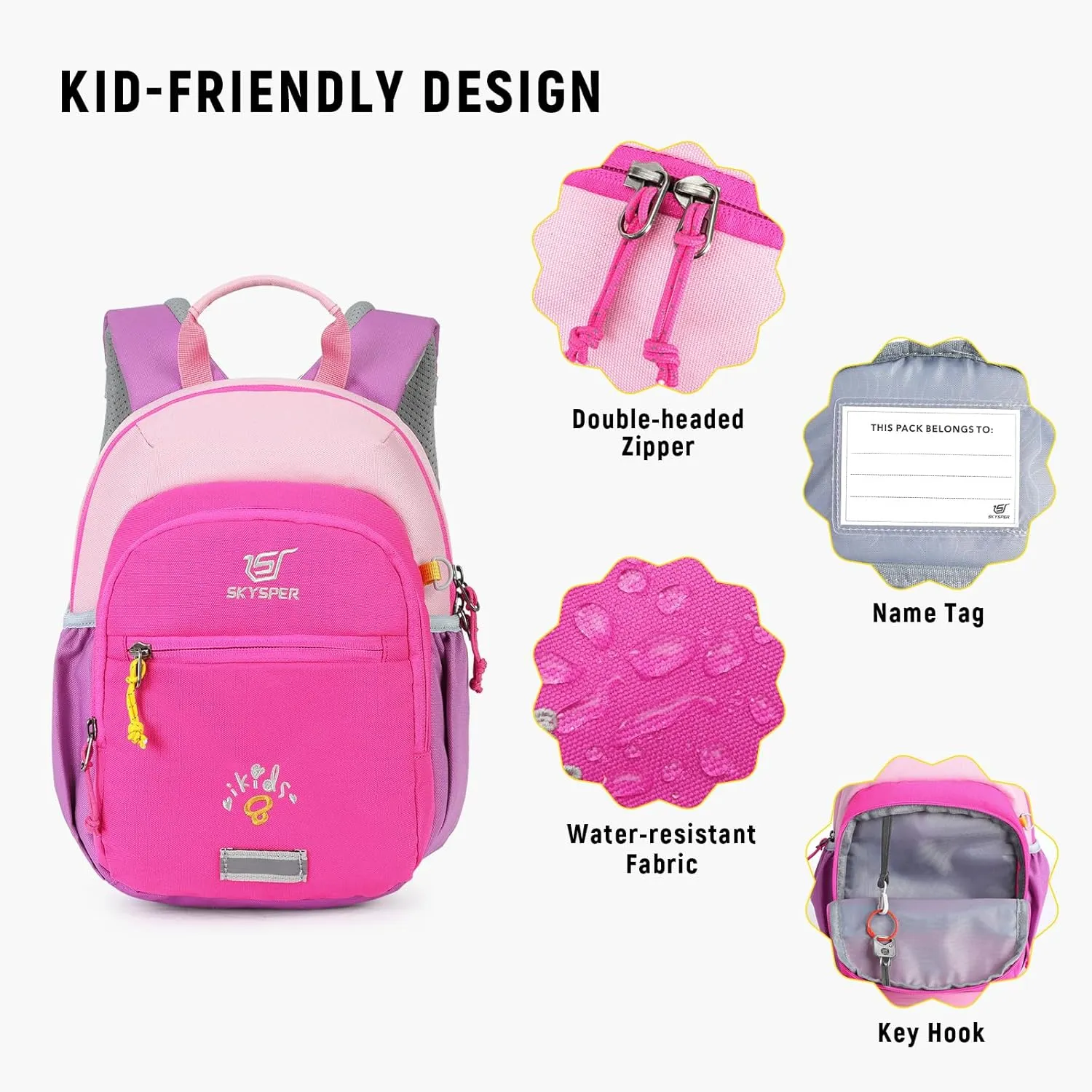 SKYSPER Toddler Backpack for Girls Boys Age 2-8, Cute Small Kids Backpack for Preschool Kindergarten and Travel, Pink