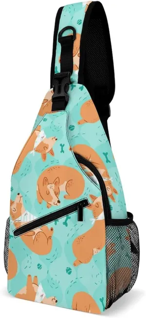 Sleeping Corgi Fashion Sling Bag Shoulder Chest Crossbody Bags for Women Men Backpack Daypack Travel Hiking
