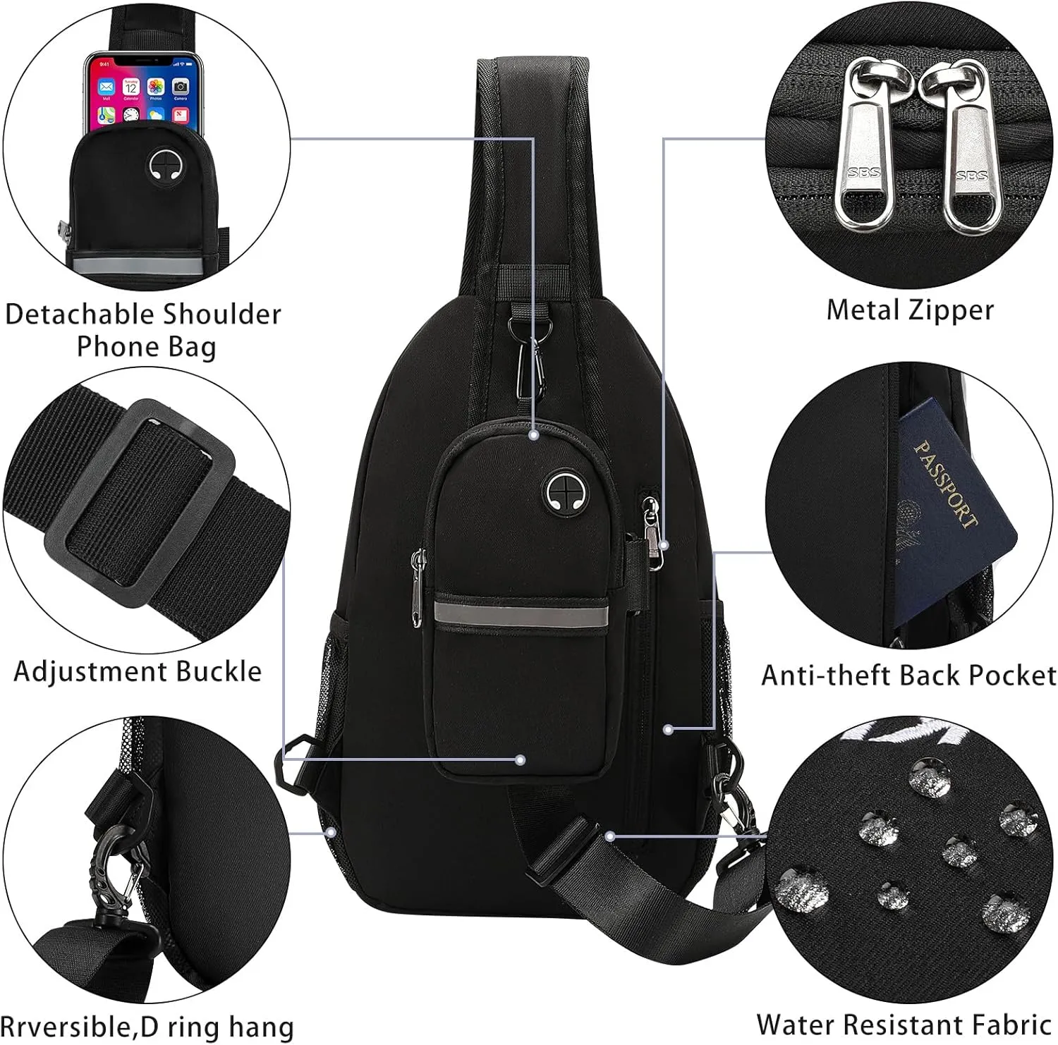 Sling Backpack Crossbody Sling Bag for Women Men Multipurpose Travel Essentials Hiking Chest Bag Daypack