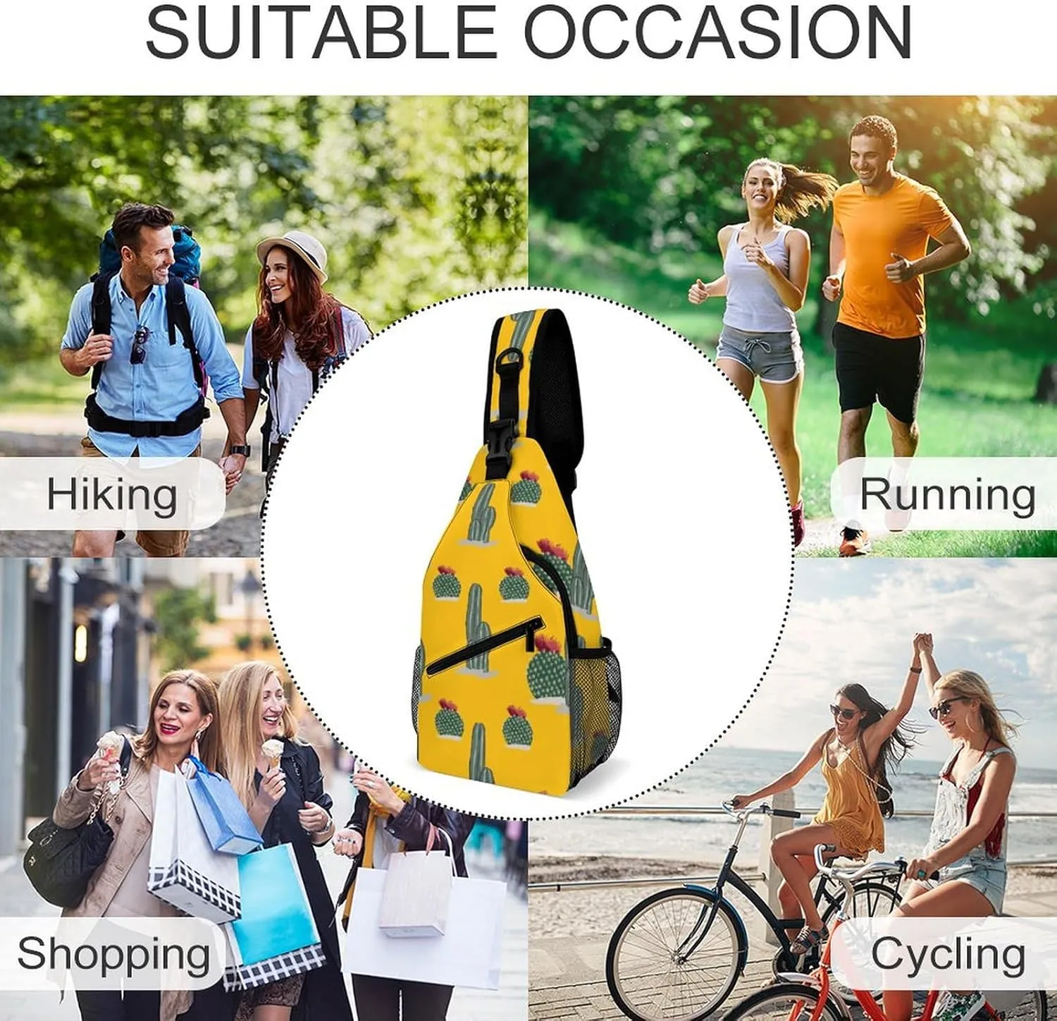 Sling Bag Chest Crossbody Backpack Cactus Pattern Natural Travel Hiking Daypack for Women Men with Strap Purse Lightweight Chest Bags