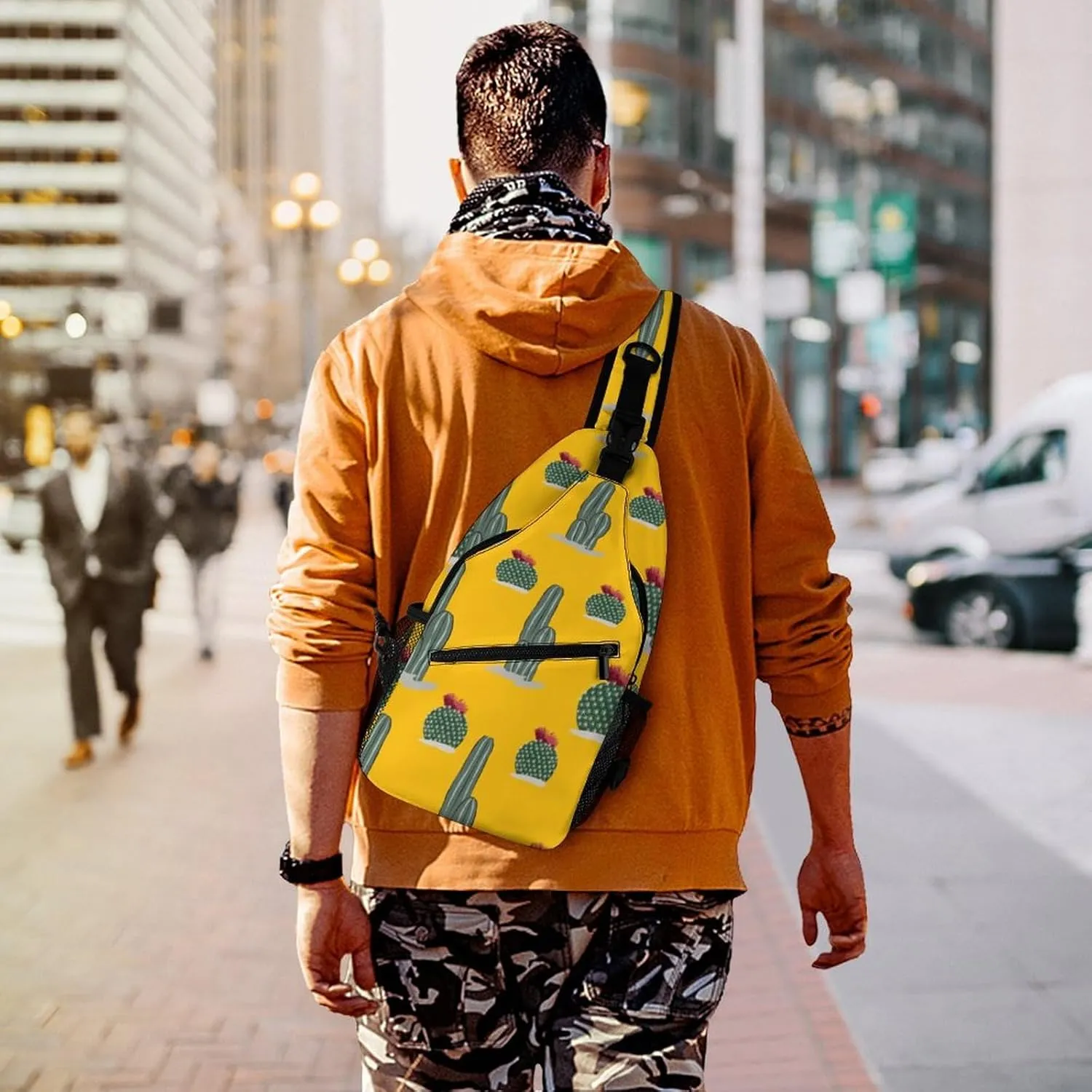 Sling Bag Chest Crossbody Backpack Cactus Pattern Natural Travel Hiking Daypack for Women Men with Strap Purse Lightweight Chest Bags