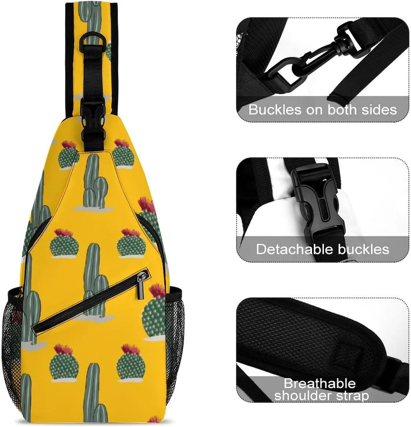 Sling Bag Chest Crossbody Backpack Cactus Pattern Natural Travel Hiking Daypack for Women Men with Strap Purse Lightweight Chest Bags