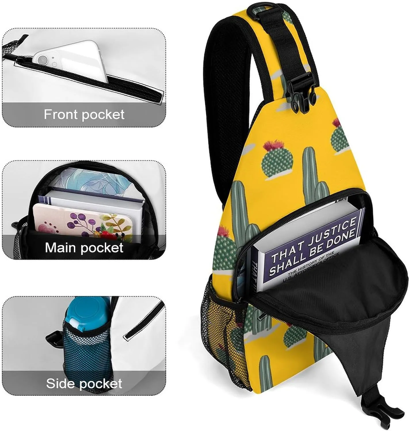 Sling Bag Chest Crossbody Backpack Cactus Pattern Natural Travel Hiking Daypack for Women Men with Strap Purse Lightweight Chest Bags