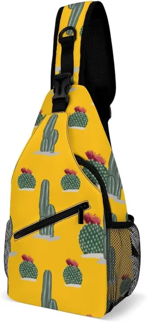 Sling Bag Chest Crossbody Backpack Cactus Pattern Natural Travel Hiking Daypack for Women Men with Strap Purse Lightweight Chest Bags