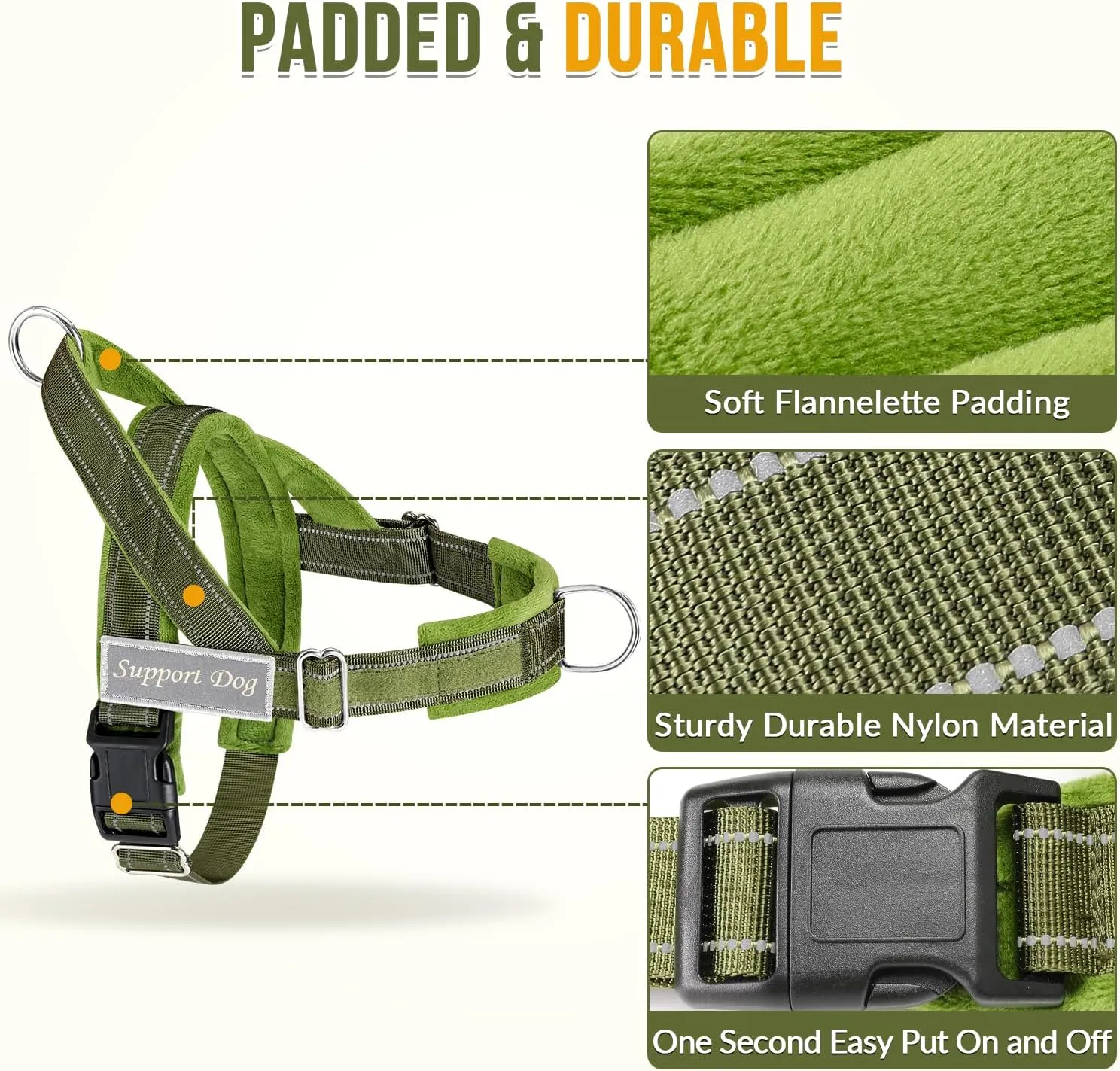 SlowTon No Pull Dog Harness - Heavy Duty Dog Harness and Leash Set for Medium Large Dogs, Reflective Tactical Harness with Soft Padded and Front Clip for Easy Walk and Training (Green L)