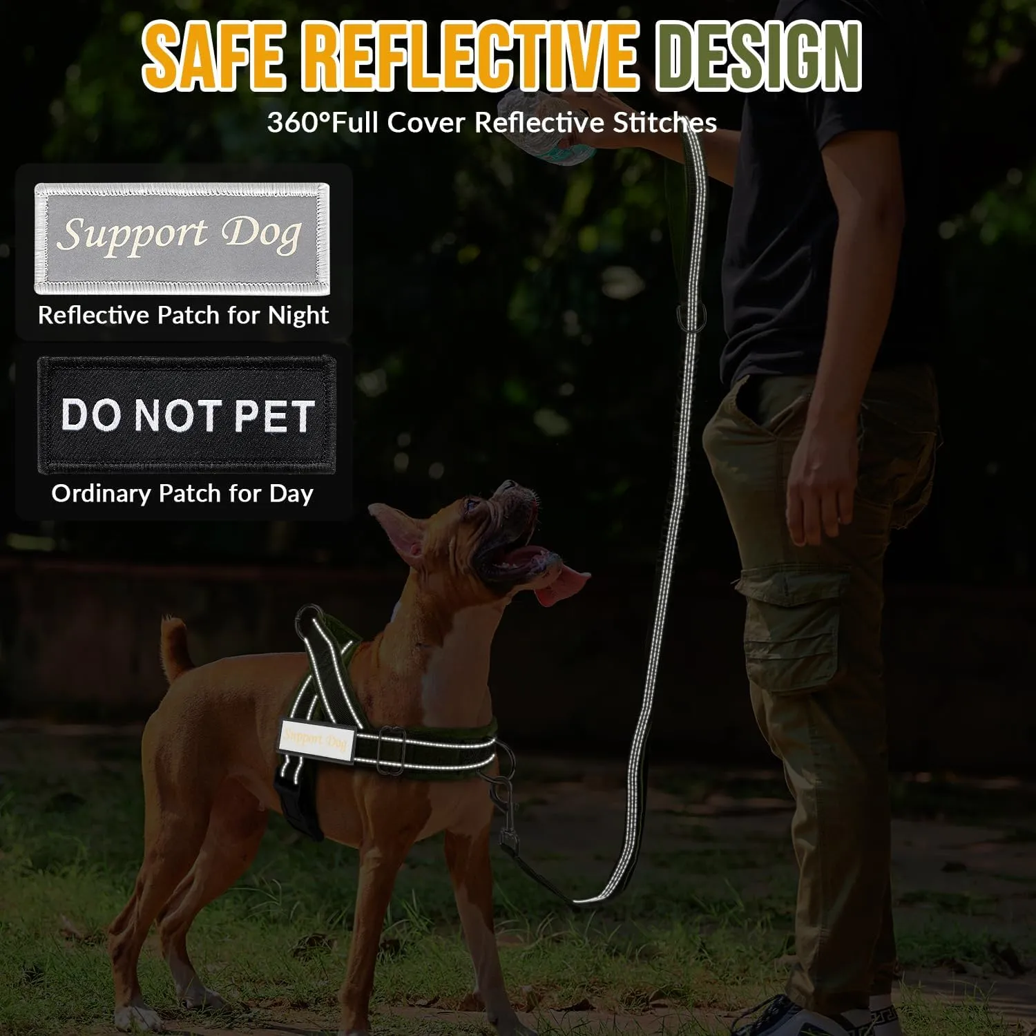 SlowTon No Pull Dog Harness - Heavy Duty Dog Harness and Leash Set for Medium Large Dogs, Reflective Tactical Harness with Soft Padded and Front Clip for Easy Walk and Training (Green L)