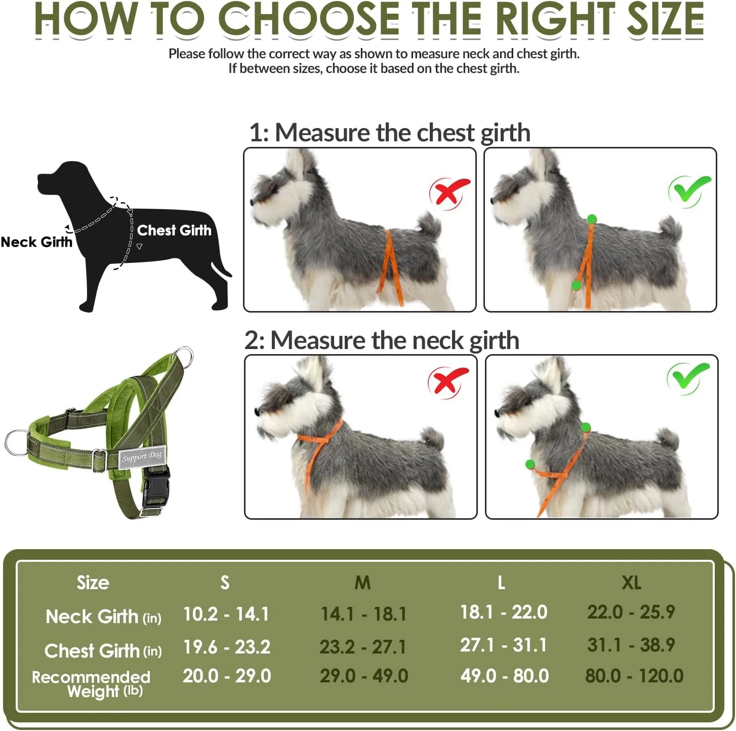 SlowTon No Pull Dog Harness - Heavy Duty Dog Harness and Leash Set for Medium Large Dogs, Reflective Tactical Harness with Soft Padded and Front Clip for Easy Walk and Training (Green L)