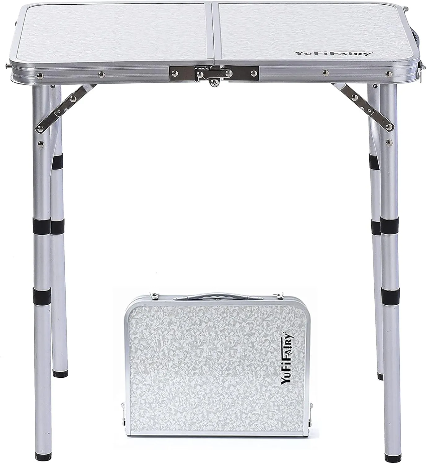 Small Aluminum Camp Table, Lightweight, Portable, Foldable with 3 Adjustable Height, Indoor Outdoor Table for Cooking, Picnic, (3 Heights), 24''L x16''W