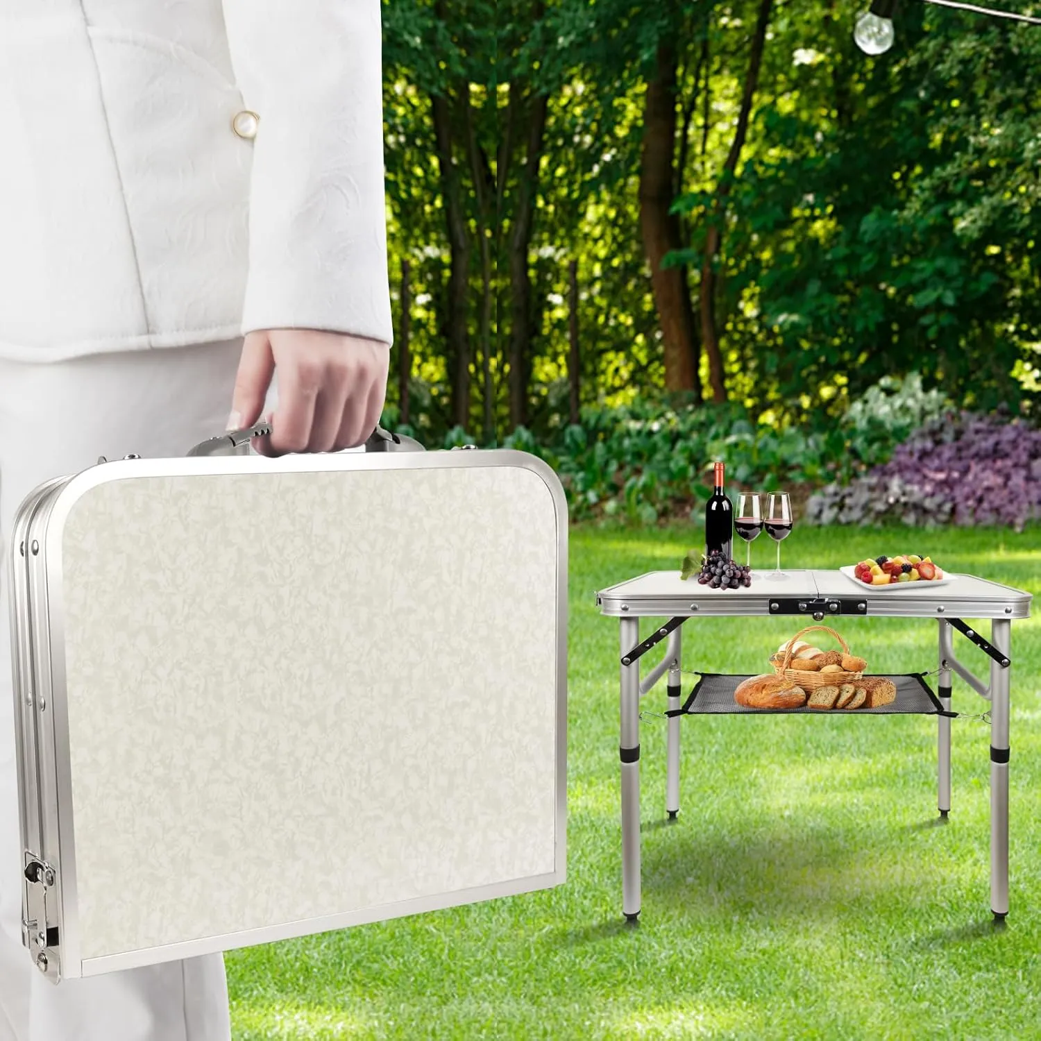 Small Folding Table 2FT Portable Camping Side Table, Ultralight Aluminum Folding with Mesh Layer for Outdoor Cooking, Picnic, Camp, Boat, Travel