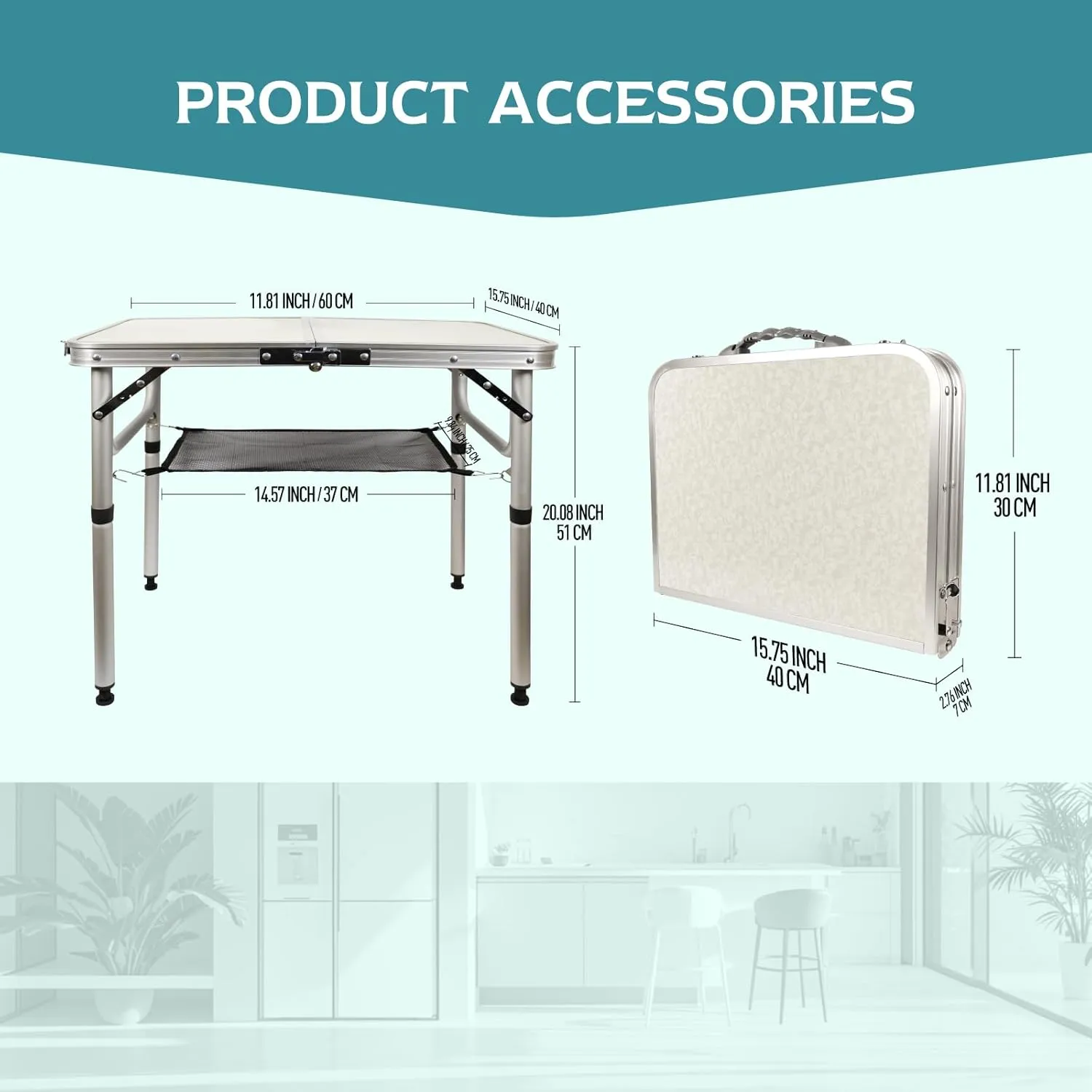 Small Folding Table 2FT Portable Camping Side Table, Ultralight Aluminum Folding with Mesh Layer for Outdoor Cooking, Picnic, Camp, Boat, Travel