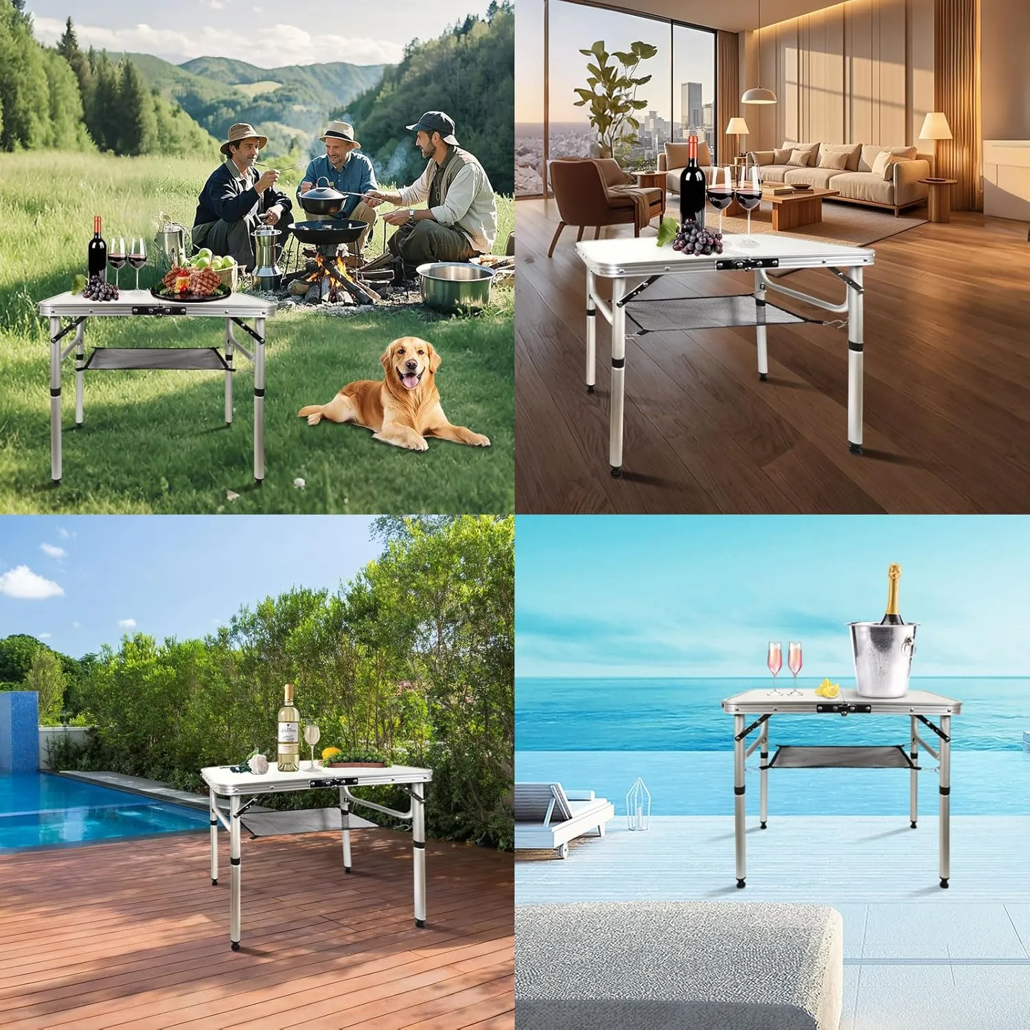 Small Folding Table 2FT Portable Camping Side Table, Ultralight Aluminum Folding with Mesh Layer for Outdoor Cooking, Picnic, Camp, Boat, Travel