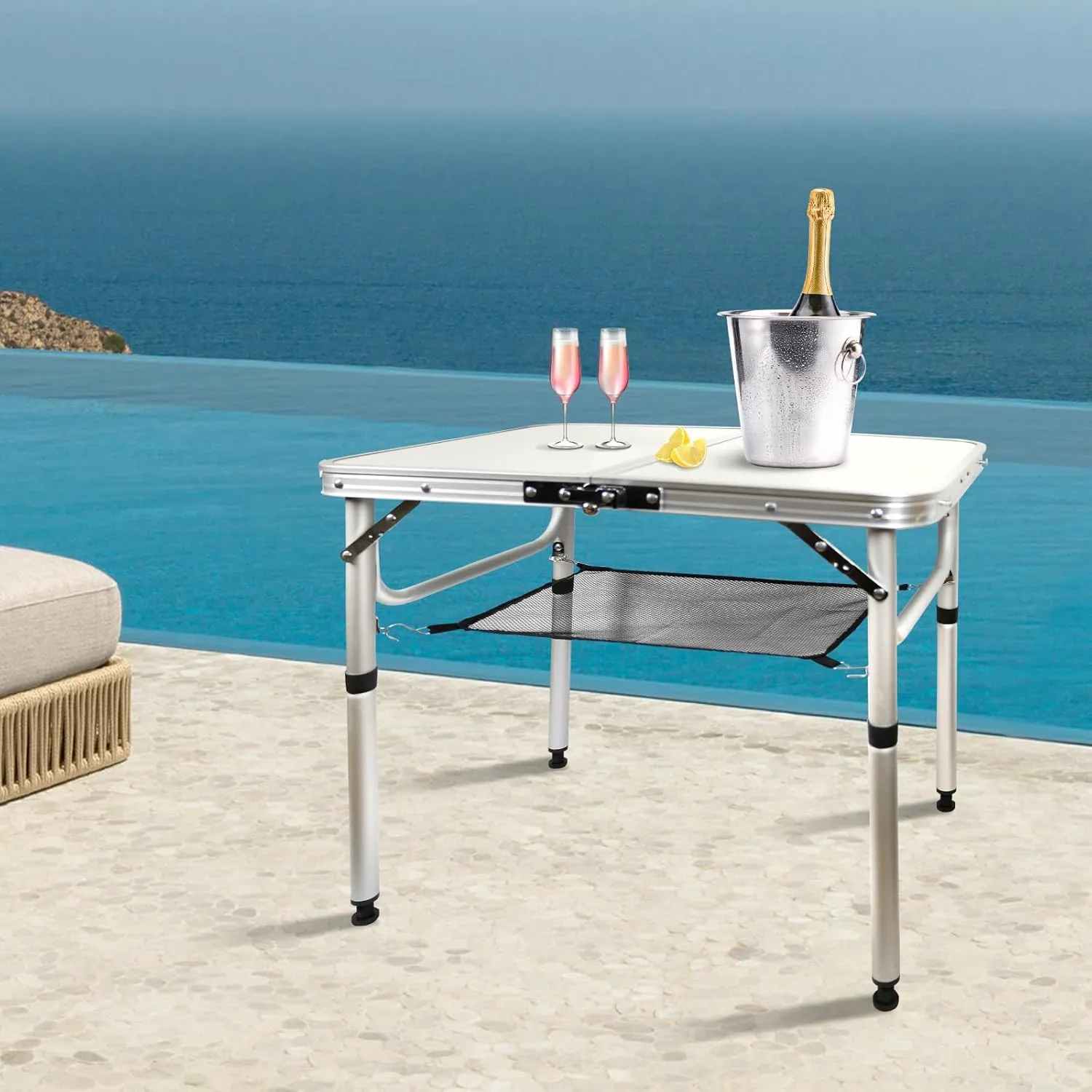 Small Folding Table 2FT Portable Camping Side Table, Ultralight Aluminum Folding with Mesh Layer for Outdoor Cooking, Picnic, Camp, Boat, Travel