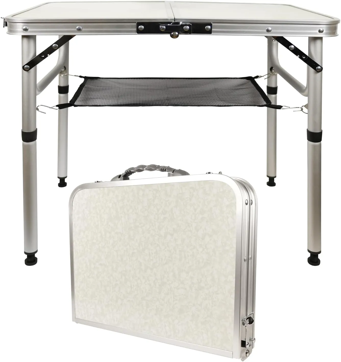 Small Folding Table 2FT Portable Camping Side Table, Ultralight Aluminum Folding with Mesh Layer for Outdoor Cooking, Picnic, Camp, Boat, Travel