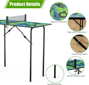 Small Ping Pong Table Foldable with Net, Preassembled and Multi Use Kids Ping Pong Table