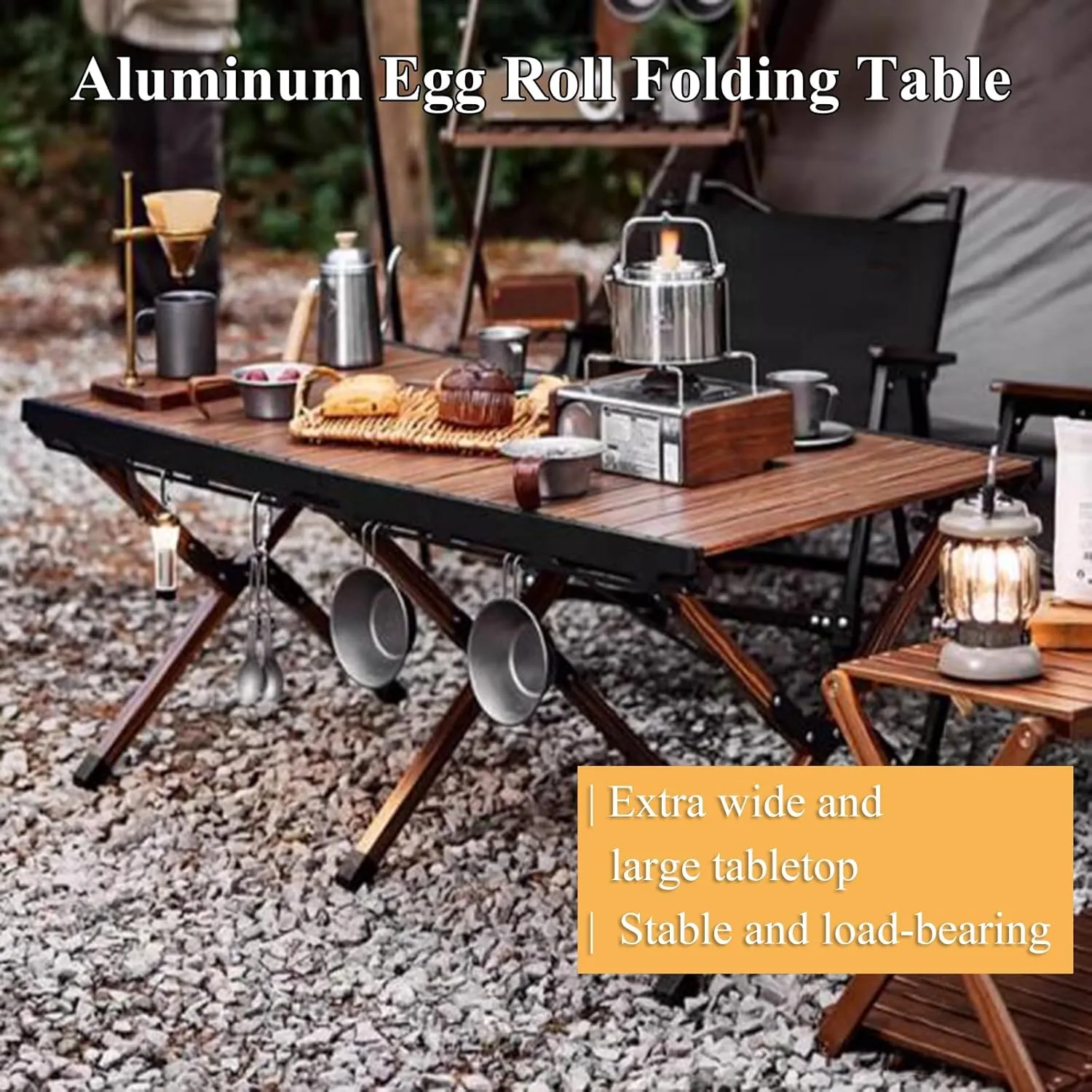 SOBOUR Outdoor Camping Table Aluminum Folding Camping Table Portable Picnic Table Compact Roll Up Desktop with Carry Bag for Camp, Medium-basic