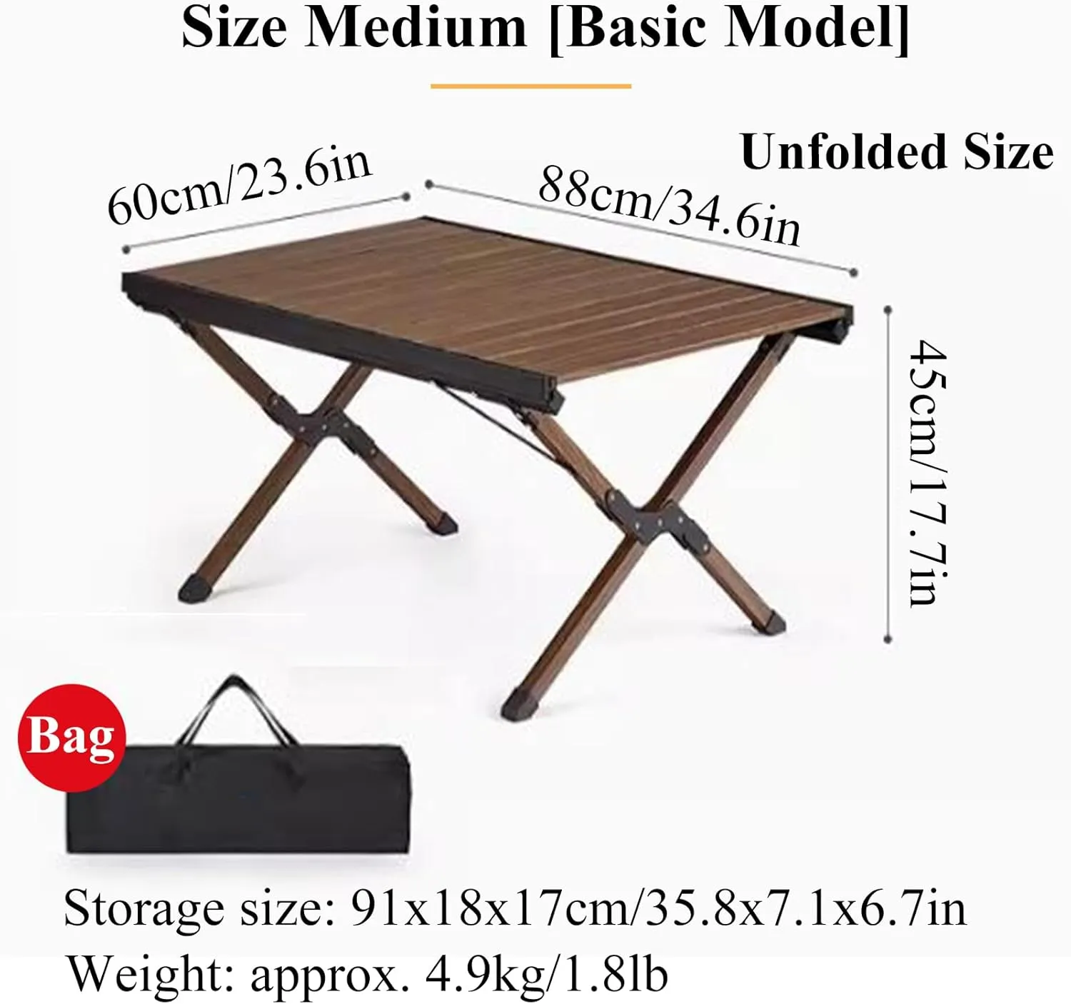 SOBOUR Outdoor Camping Table Aluminum Folding Camping Table Portable Picnic Table Compact Roll Up Desktop with Carry Bag for Camp, Medium-basic