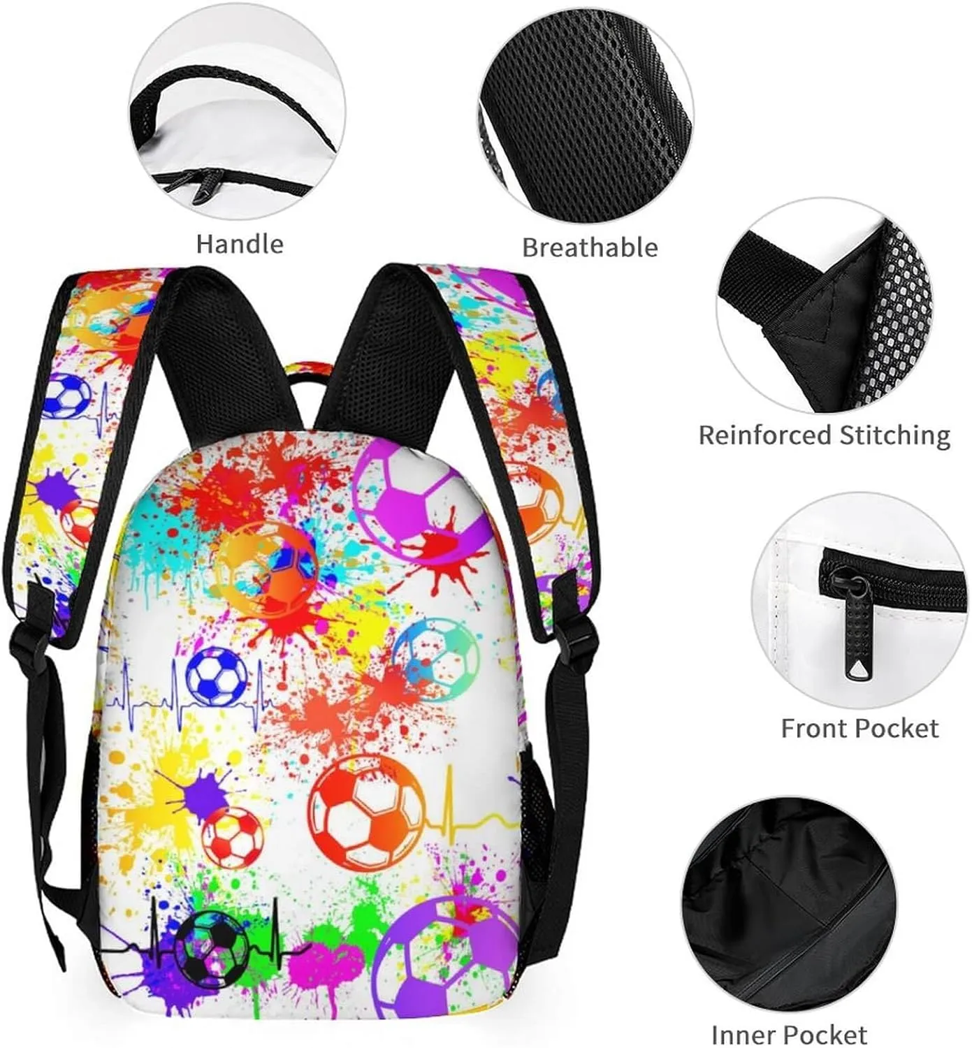Soccer Backpack for Kids Girls Boys School, 16 Inches Cool Soccer Theme Bookbag, Adjustable, Durable, Lightweight, Large Capacity, Colorful Soccer Backpack for School