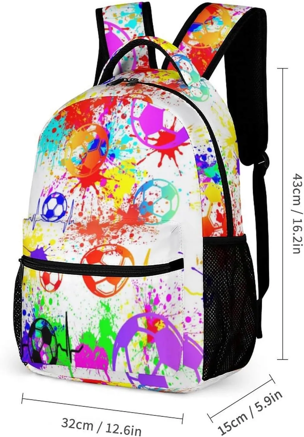 Soccer Backpack for Kids Girls Boys School, 16 Inches Cool Soccer Theme Bookbag, Adjustable, Durable, Lightweight, Large Capacity, Colorful Soccer Backpack for School