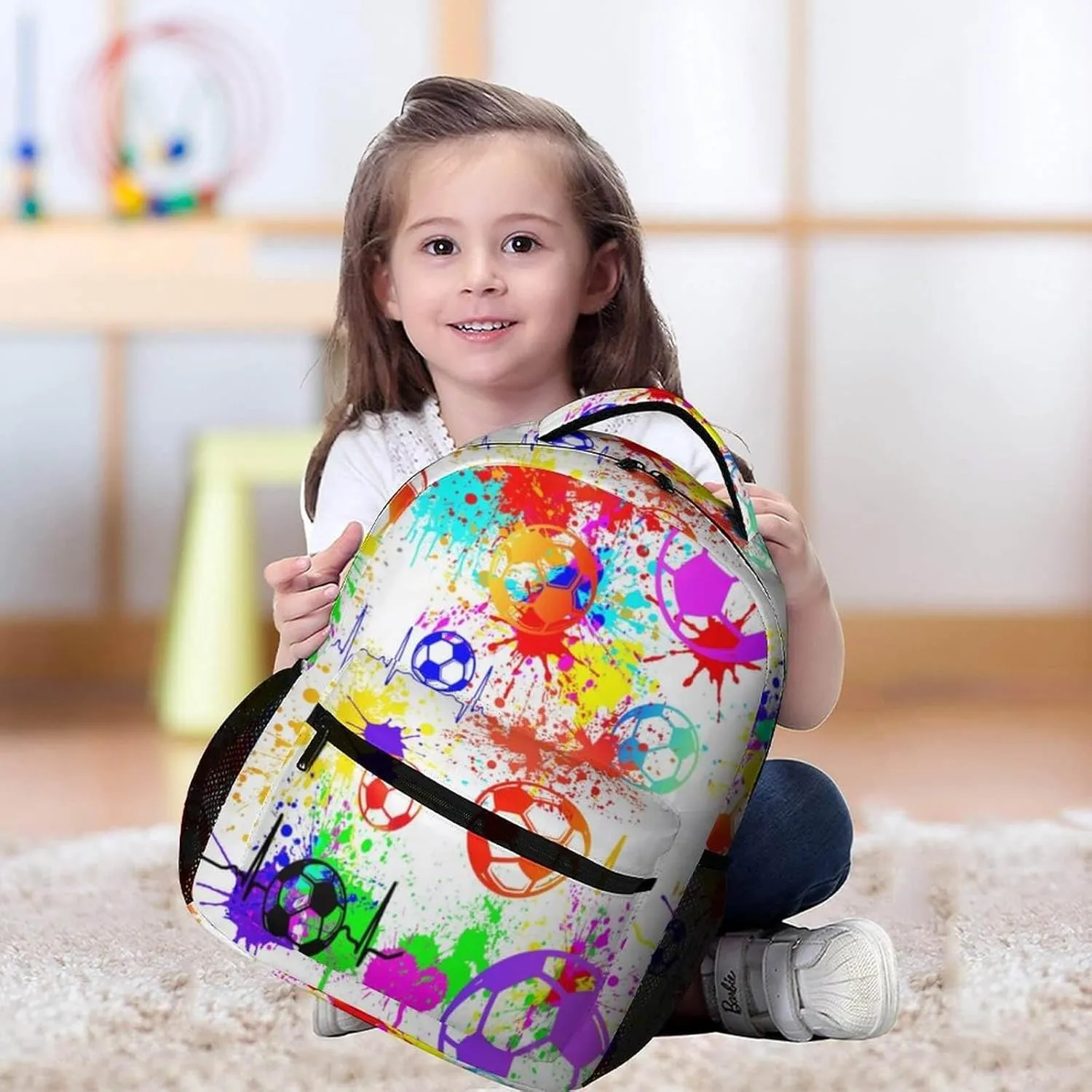 Soccer Backpack for Kids Girls Boys School, 16 Inches Cool Soccer Theme Bookbag, Adjustable, Durable, Lightweight, Large Capacity, Colorful Soccer Backpack for School