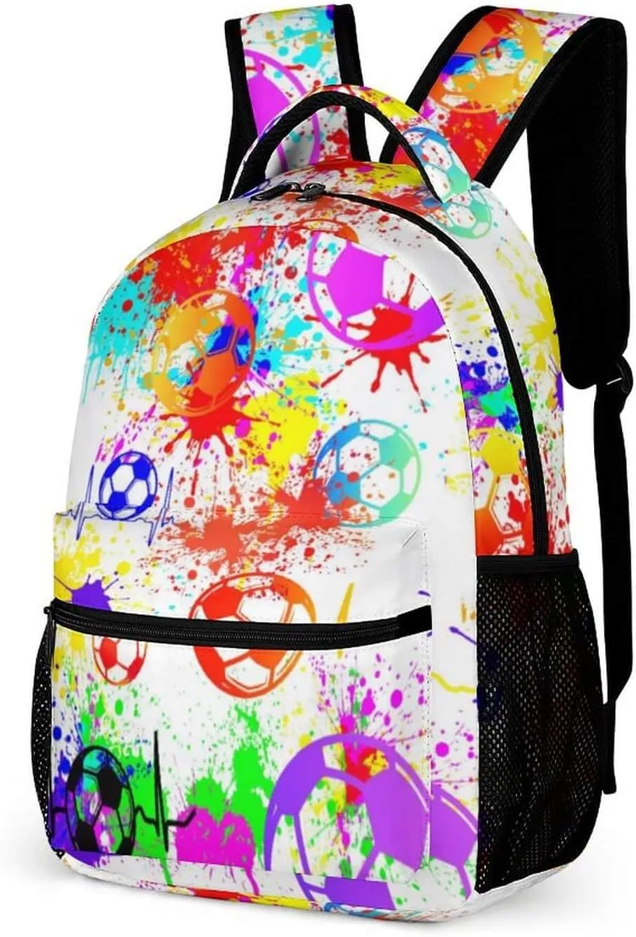 Soccer Backpack for Kids Girls Boys School, 16 Inches Cool Soccer Theme Bookbag, Adjustable, Durable, Lightweight, Large Capacity, Colorful Soccer Backpack for School