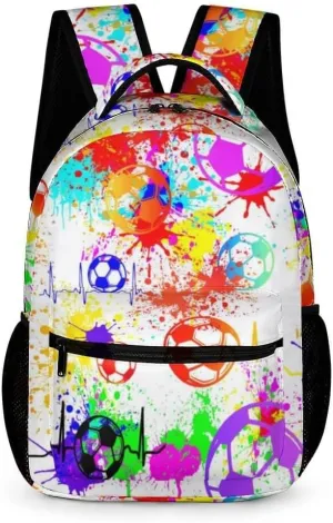 Soccer Backpack for Kids Girls Boys School, 16 Inches Cool Soccer Theme Bookbag, Adjustable, Durable, Lightweight, Large Capacity, Colorful Soccer Backpack for School