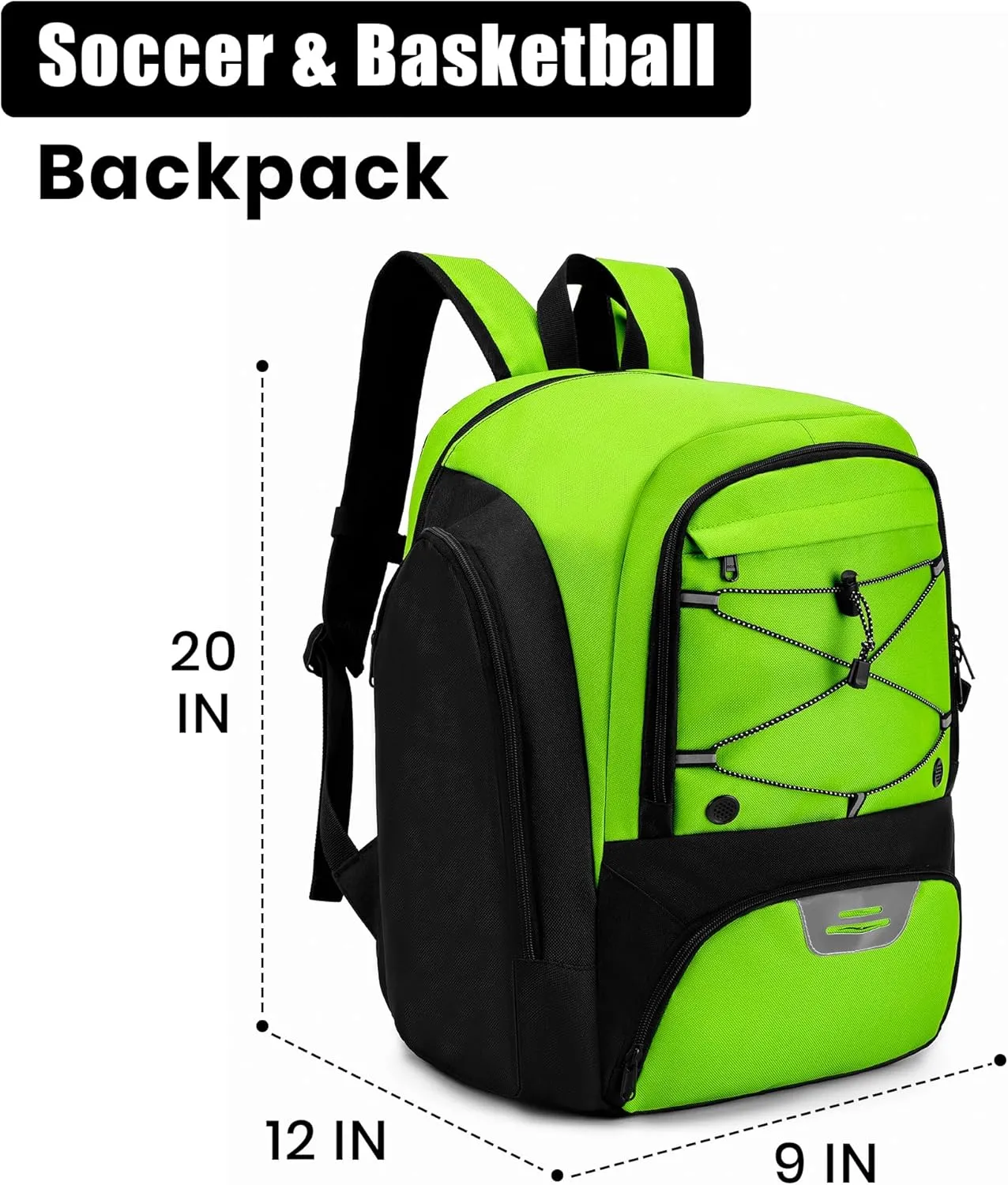 Soccer Backpack with Ball Holder,Youth soccer Bag for Basketball,Volleyball-Includes Separate Shoe Compartment&and Insulation (Green)