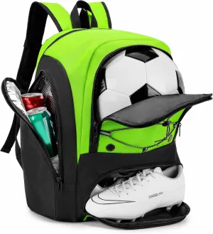 Soccer Backpack with Ball Holder,Youth soccer Bag for Basketball,Volleyball-Includes Separate Shoe Compartment&and Insulation (Green)