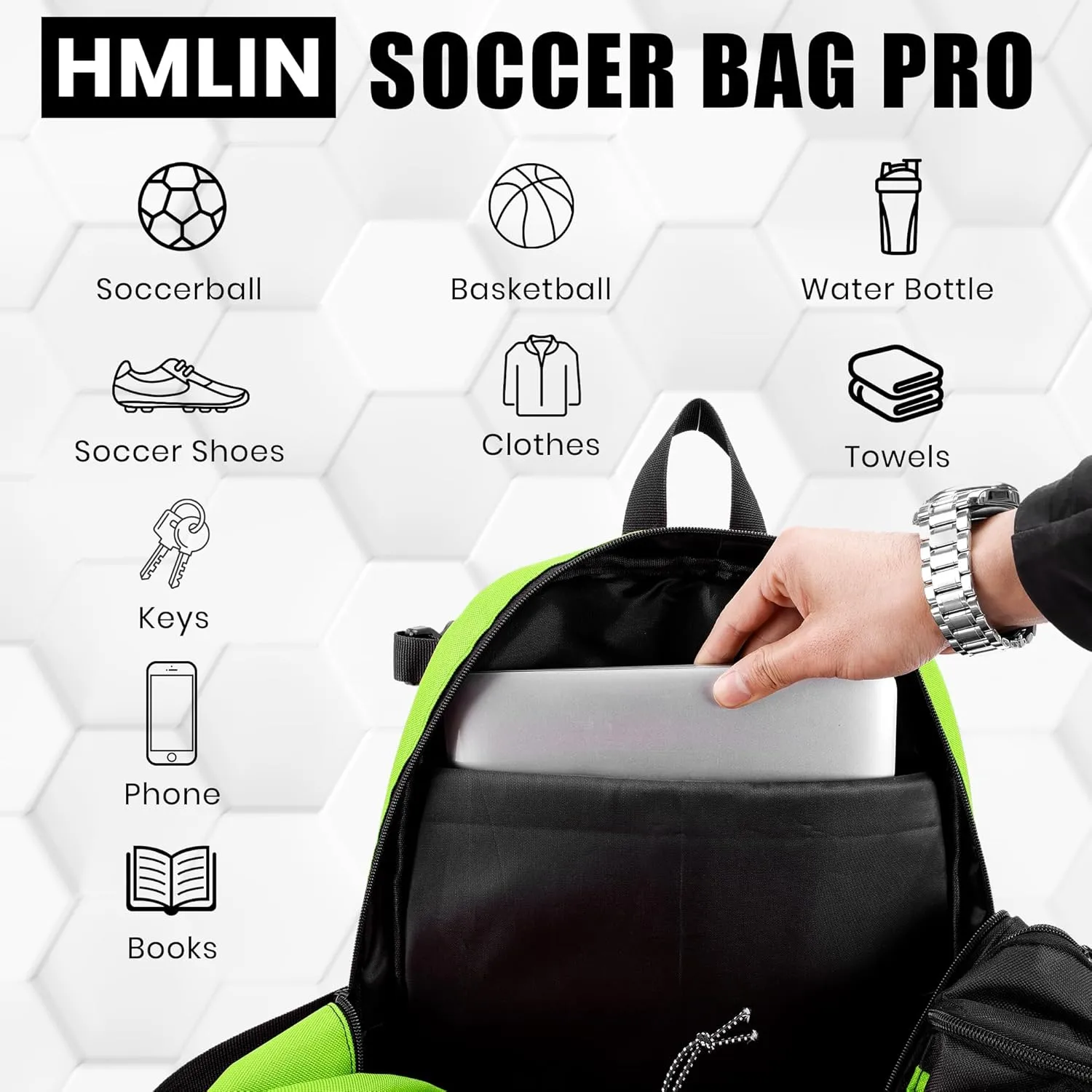 Soccer Backpack with Ball Holder,Youth soccer Bag for Basketball,Volleyball-Includes Separate Shoe Compartment&and Insulation (Green)