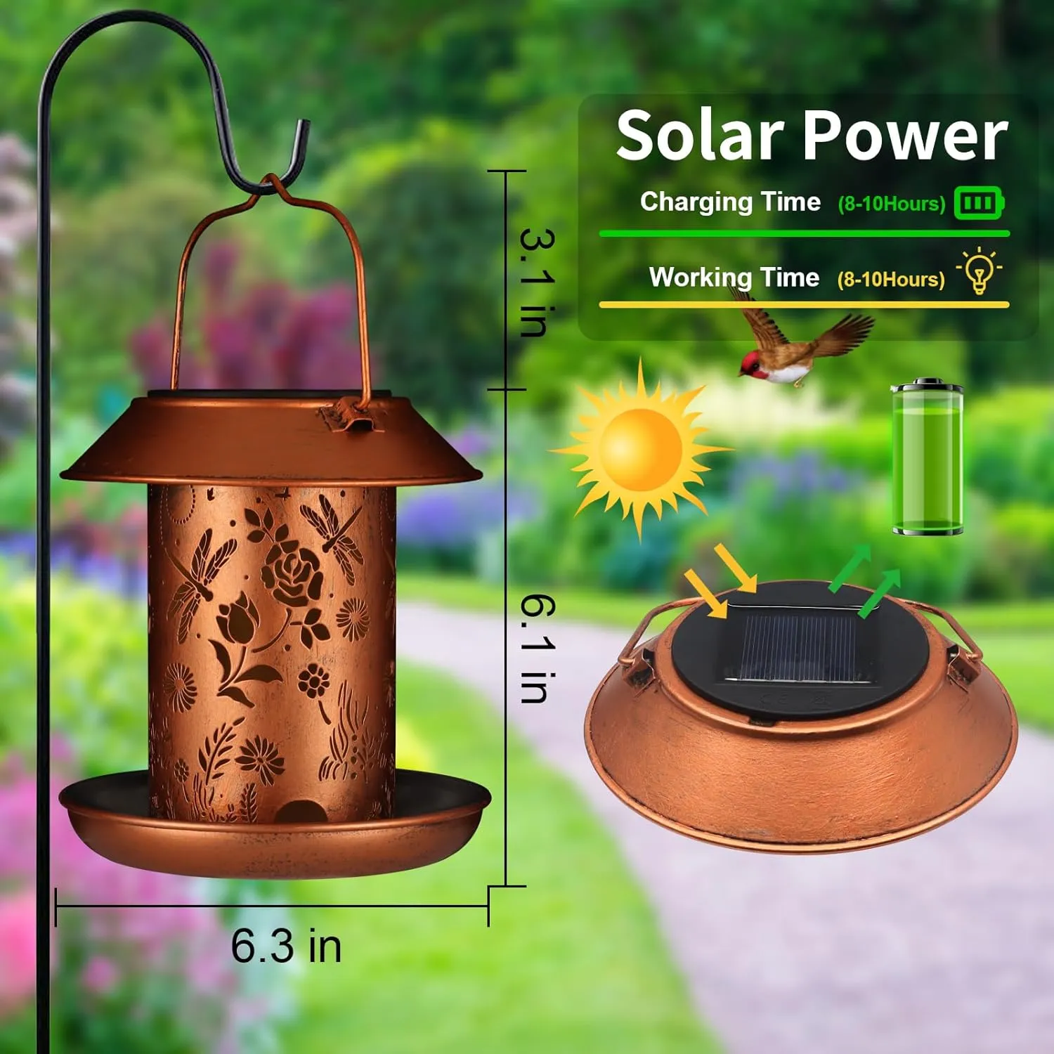 Solar Bird Feeder for Outdoors Dragonfly Solar Lanterns Metal Waterproof Outside Wild Bird Feeders Birthday Gifts for Women Mom Grandma Outdoor Hanging Garden Decor Lights for Yard, Patio, Landscape