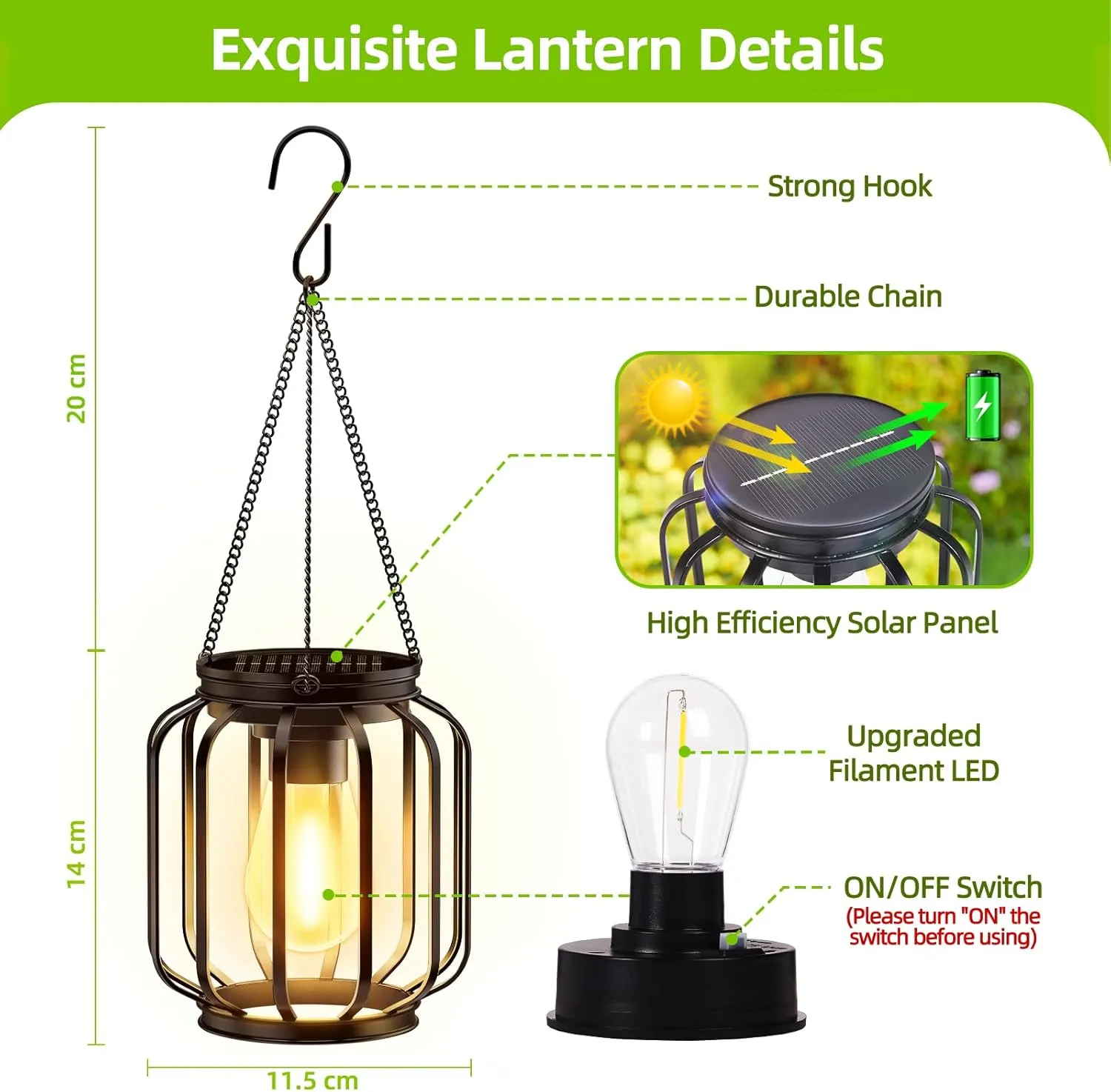 Solar Hanging Lanterns Outdoor: 2 Pack Metal Solar Hanging Lights with Hook, Bright - Warm Waterproof LED Lanterns for Outside, Classic Decorative Solar-Powered Light for Yard Garden Patio Porch Decor