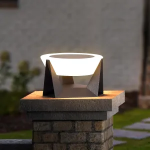 Solar Post Light, 14.9'' Outdoor Pillar Lights Fixture Waterproof, Modern Fence Column Cap Lamp Dusk to Dawn 3000K LED Lantern Landscape Lighting Solar Powered for Deck Patio Garden Yard Driveway