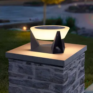 Solar Post Light, 15" Outdoor Column Pillar Lamp IP54 Waterproof Modern 3000K LED Lantern Large Landscape Lighting Fixture for Patio Yard Garden Pathway Backyard Outside Entrance