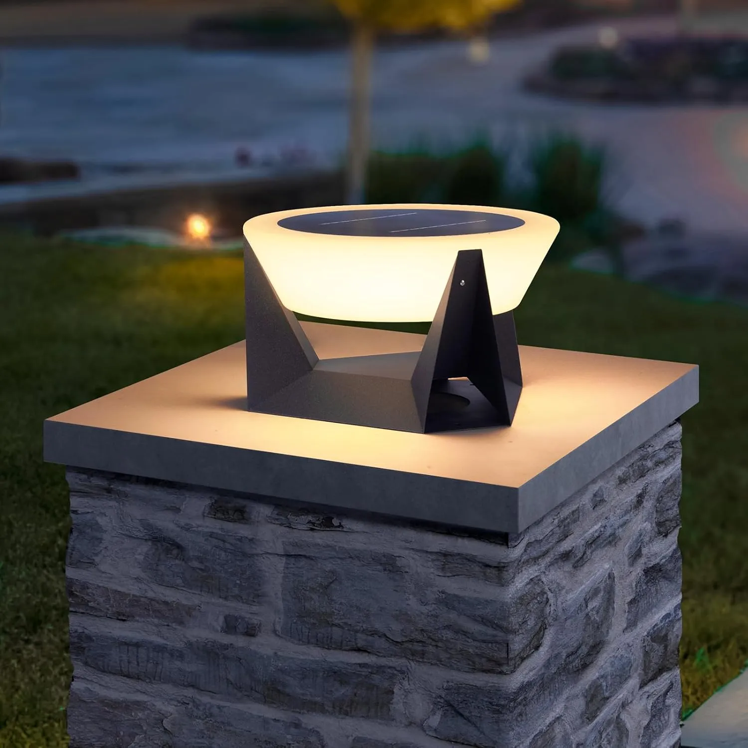 Solar Post Light, 15" Outdoor Column Pillar Lamp IP54 Waterproof Modern 3000K LED Lantern Large Landscape Lighting Fixture for Patio Yard Garden Pathway Backyard Outside Entrance