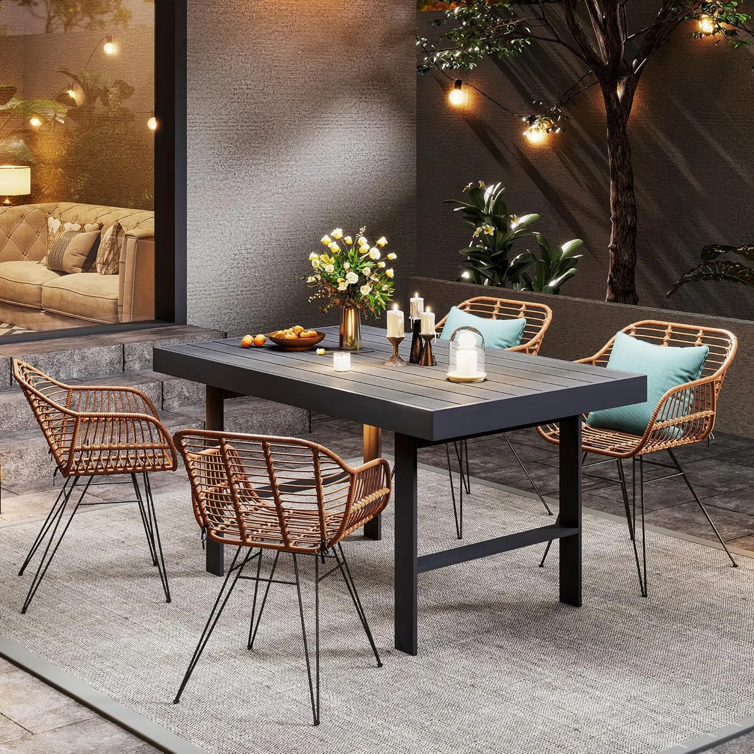 Solaste Aluminum Outdoor Dining Table, All-Weather Rectangle Metal High Patio Coffee Table for Balcony, Garden, Multifunctional Dining Table Coffee Table, Indoor or Outdoor Use, Grey/White