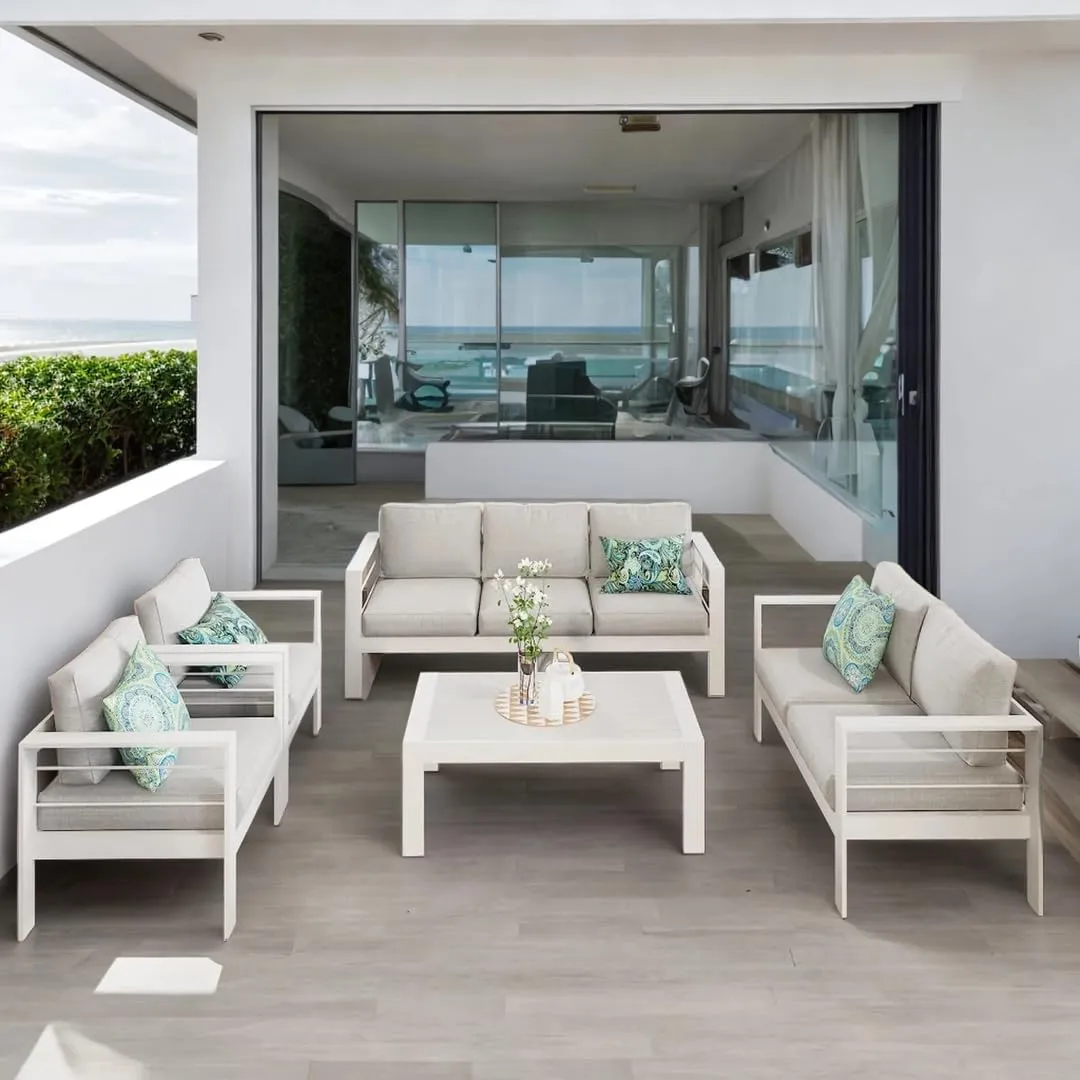 Solaste Aluminum Patio Furniture Set,7 Seats Modern Outdoor Conversation Set Sectional Sofa with Upgrade Cushion and Coffee Table,White