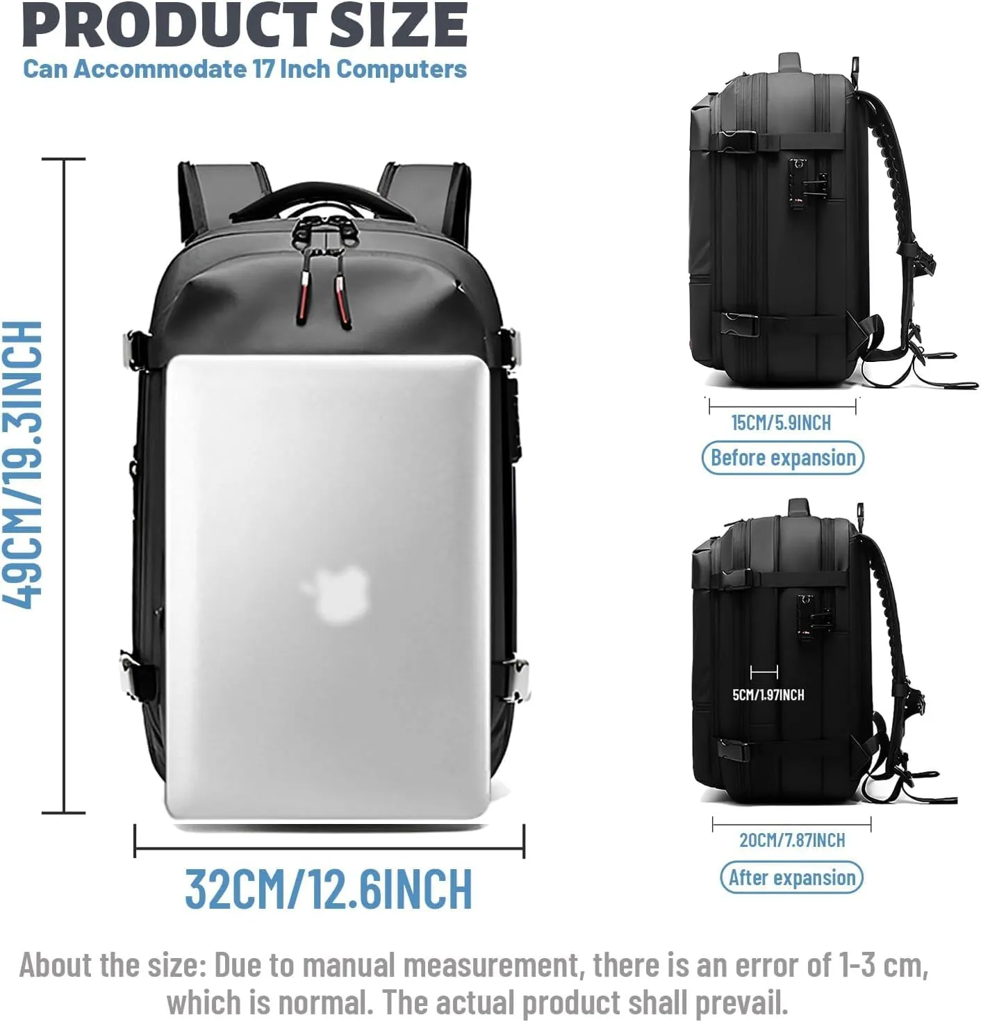 Spacevac Pro Backpack (60 L), Equipped with 1200 Mah Electric Air Pump, Space Vac Pro Large CapacityAnti-Theft Backpack (Black)