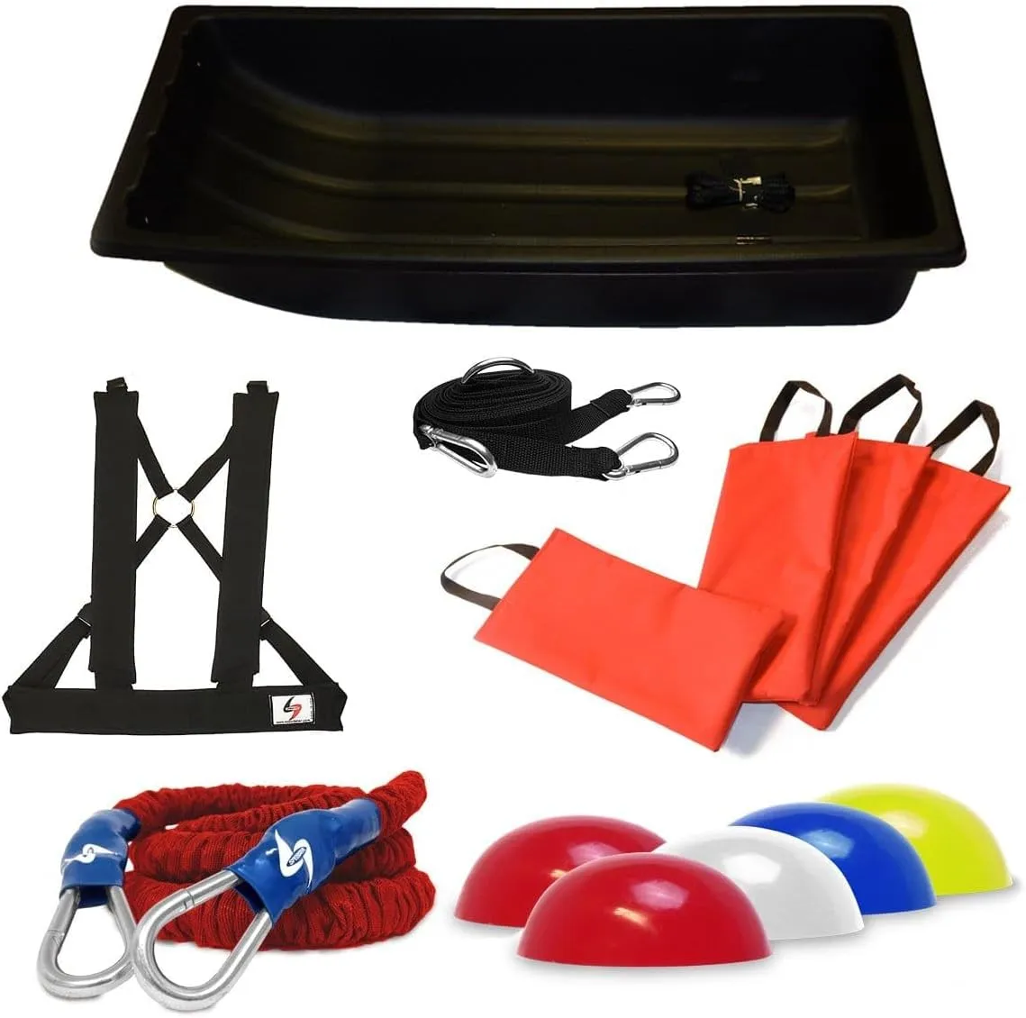 SPEEDSTER Full Athletic Speed Training System- Includes Sled, Towline, Rocket Resistance Bungee, Sand Bags, Markers and Padded Harness