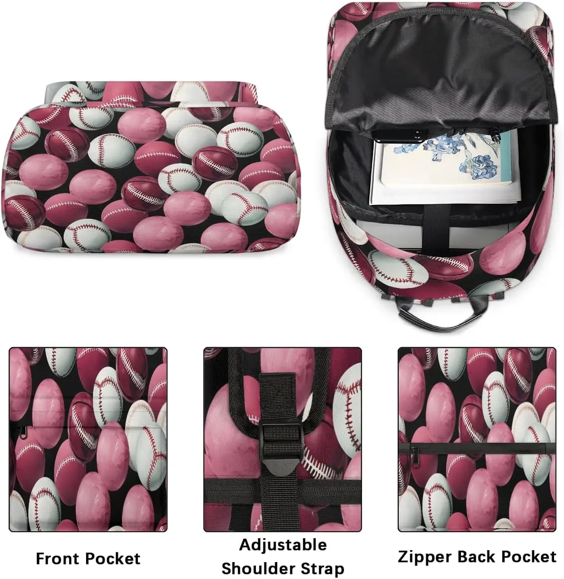 Sprot Baseball Backpack for Women Men Lightweight Laptop Backpack Carry on Backpacks Casual Shoulder Bag with Adjustable Shoulder Strap for Travel Gym Work