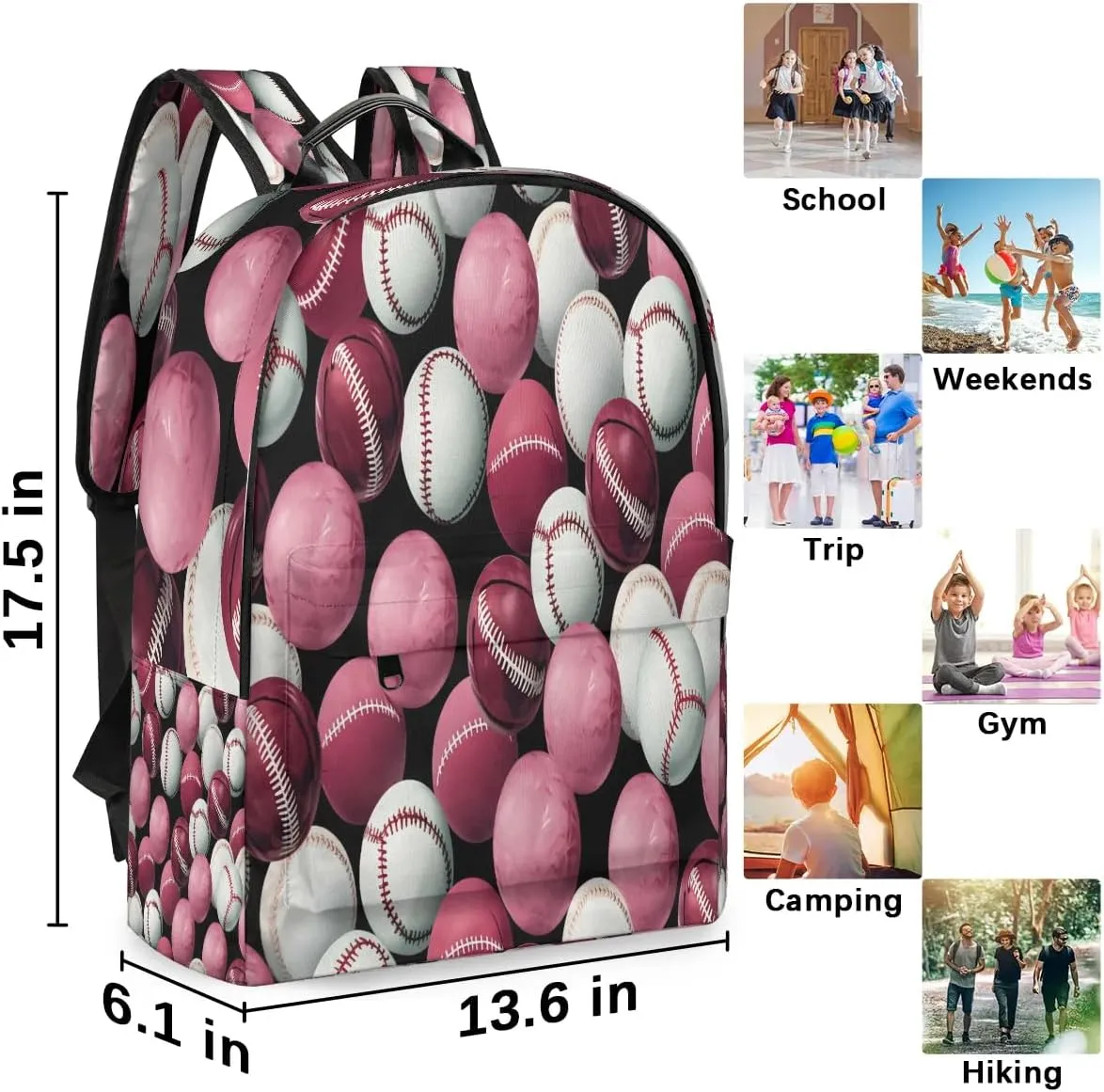 Sprot Baseball Backpack for Women Men Lightweight Laptop Backpack Carry on Backpacks Casual Shoulder Bag with Adjustable Shoulder Strap for Travel Gym Work