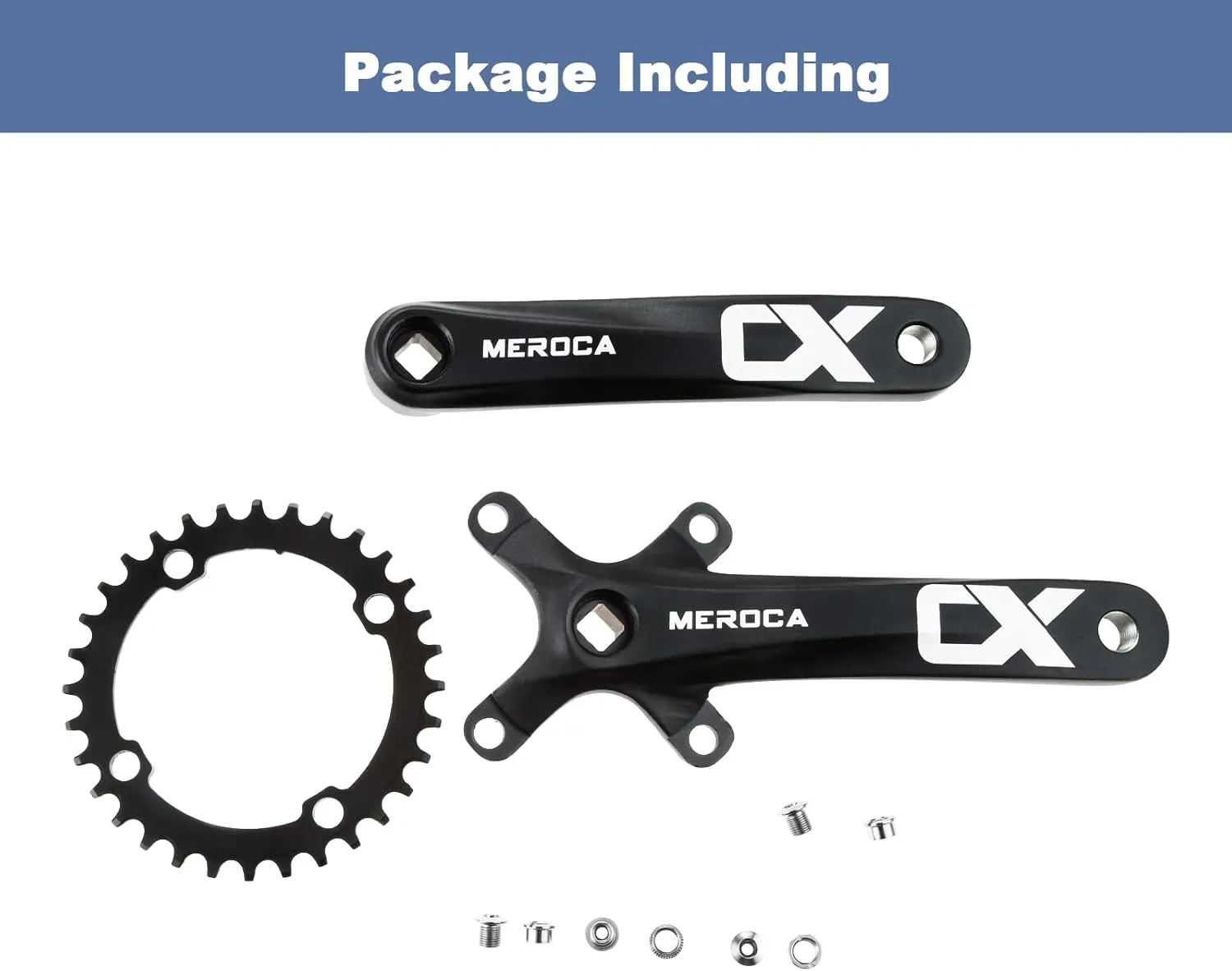 Square Taper Crankset MTB, Mountain Bike Single Speed Crankset, Bicycle Crank Arm Set 170mm 104BCD, 32T/34T/36T/38T Chainring & Bolts