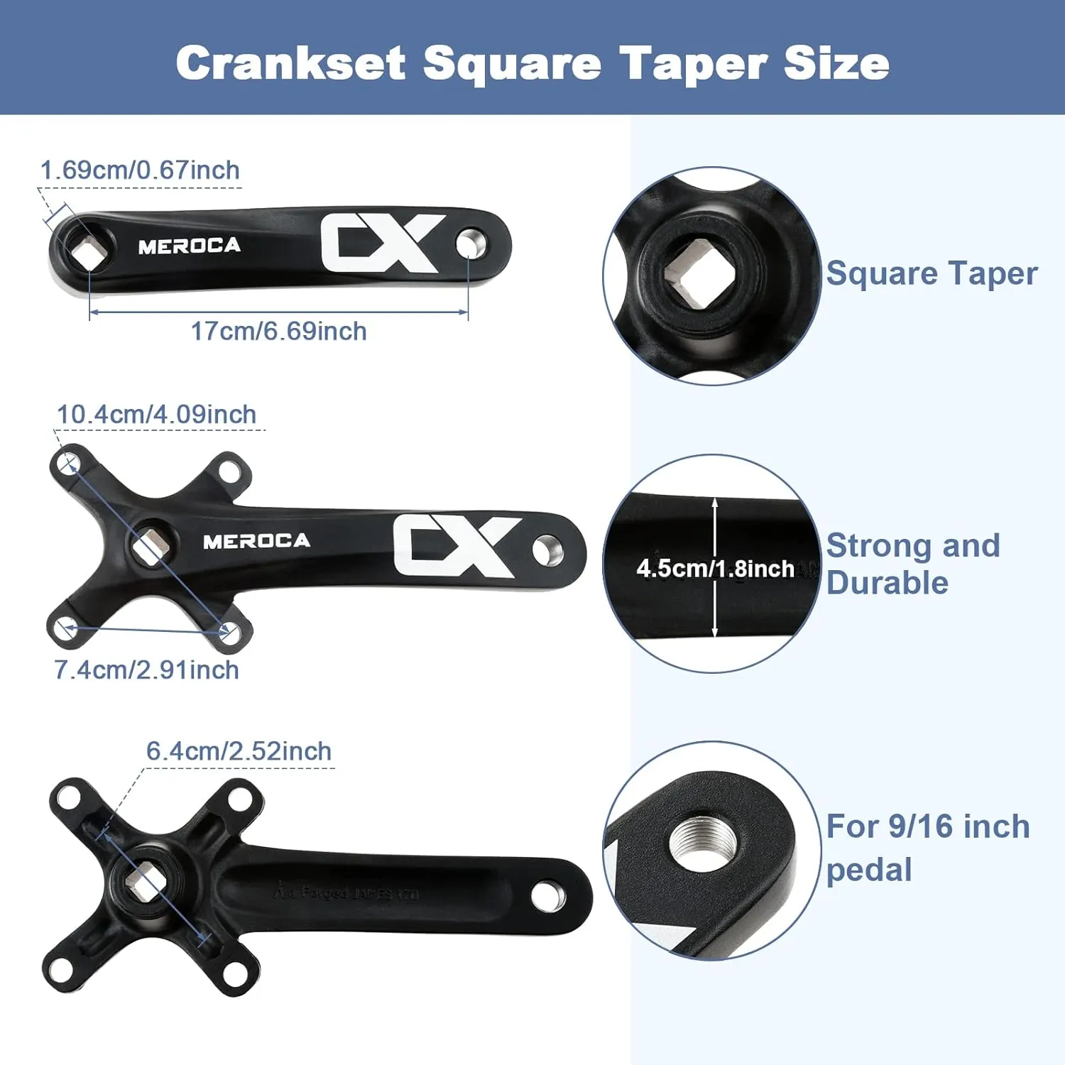Square Taper Crankset MTB, Mountain Bike Single Speed Crankset, Bicycle Crank Arm Set 170mm 104BCD, 32T/34T/36T/38T Chainring & Bolts