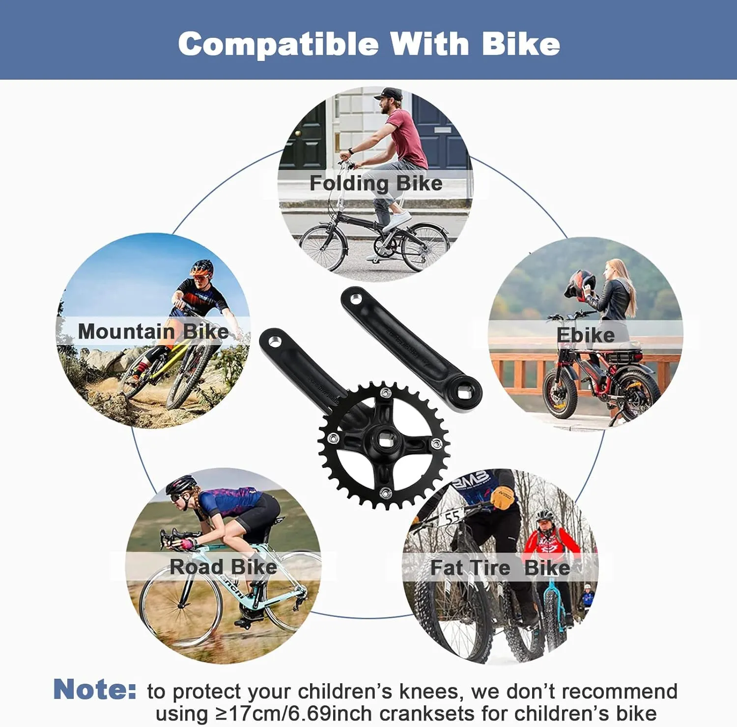 Square Taper Crankset MTB, Mountain Bike Single Speed Crankset, Bicycle Crank Arm Set 170mm 104BCD, 32T/34T/36T/38T Chainring & Bolts