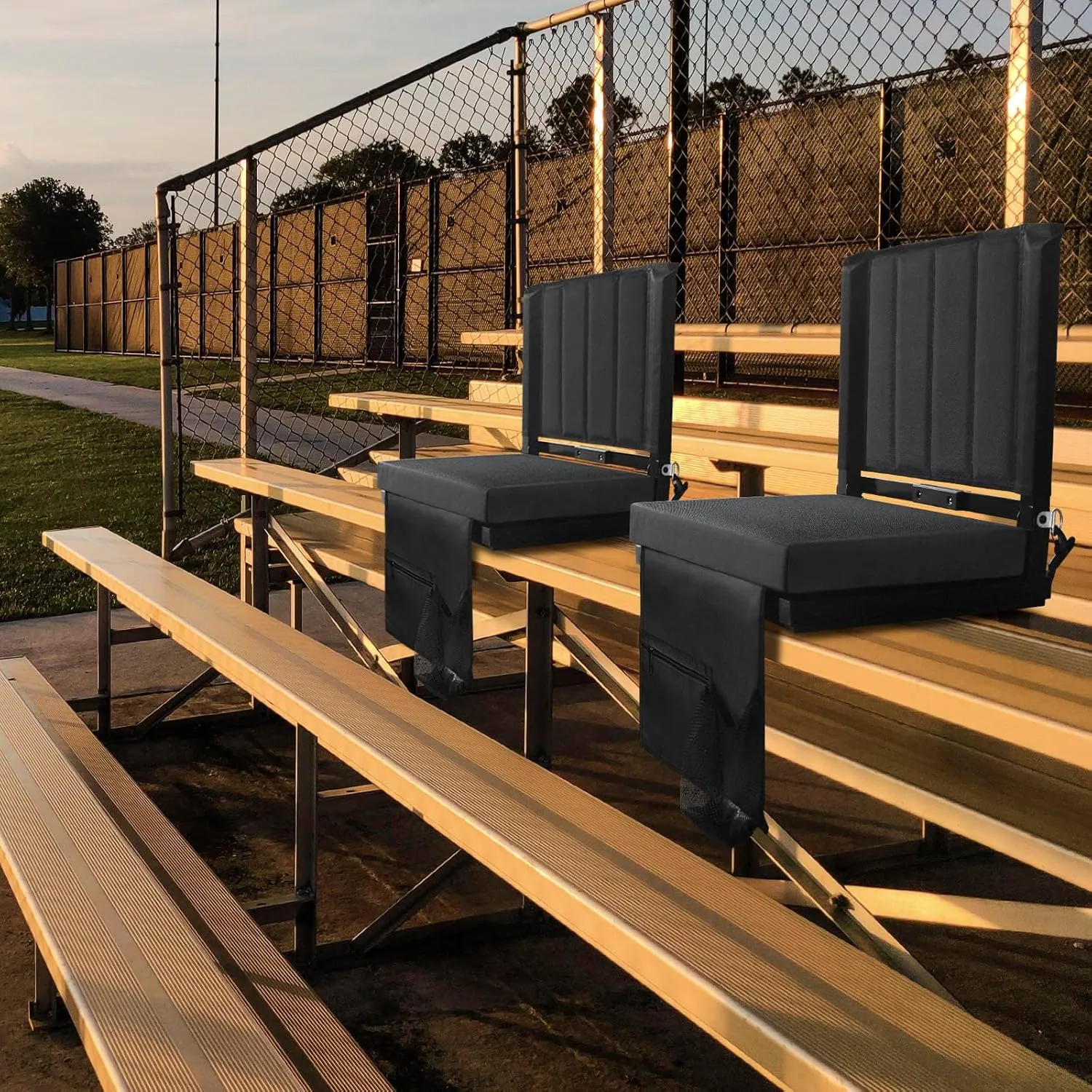 Stadium Seats with Back Support 17x13.5Inch Bleacher Chairs with Back and Cushion Thick Padded Bleacher Seats Includes Shoulder Strap and Cup Holder for Sports Events